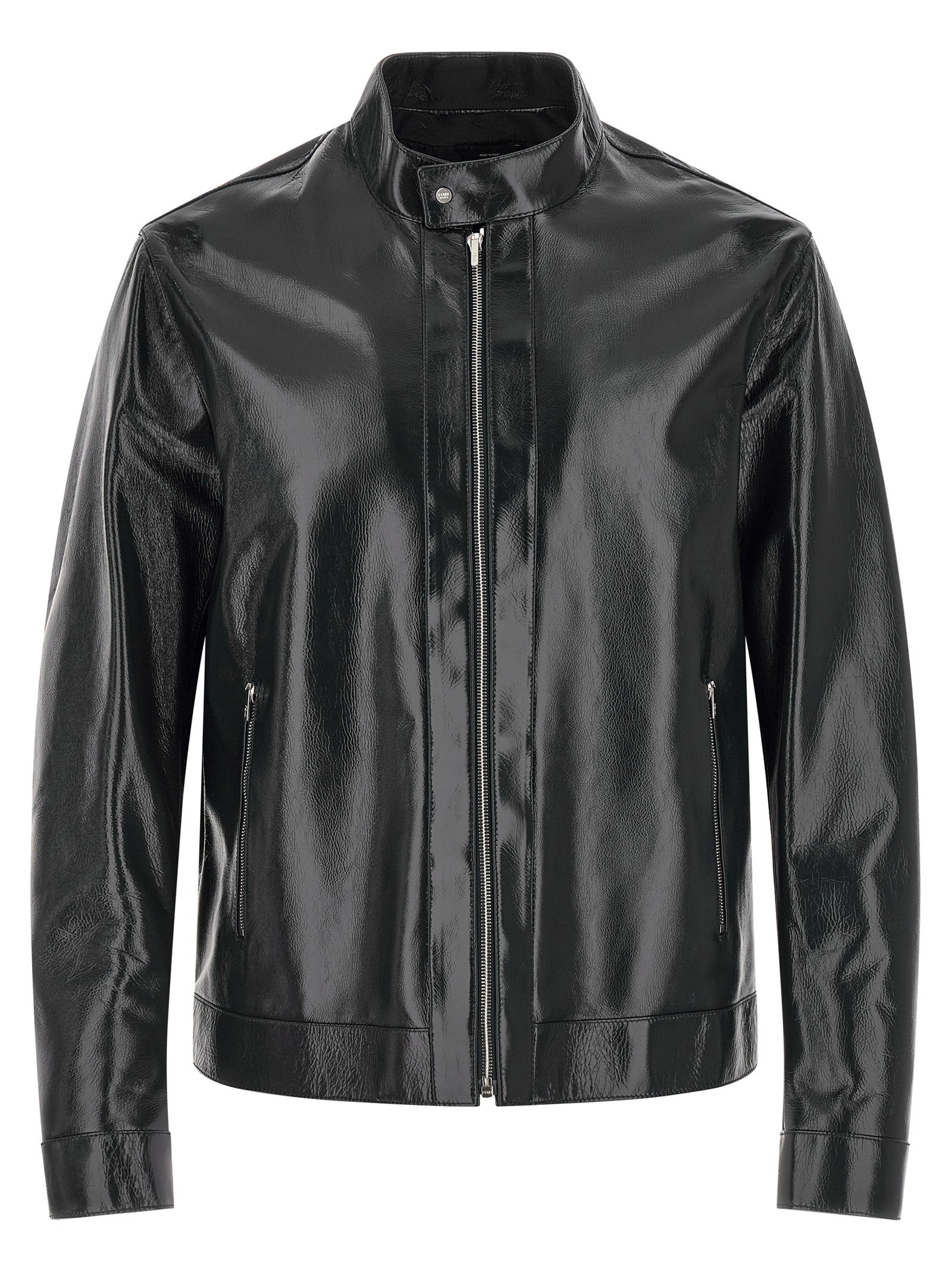 Jacket by Fendi for men in lamb leather blue & signature features an utilitarian silhouette with a refined , showcasing sophisticated for an utilitarian aesthetic.