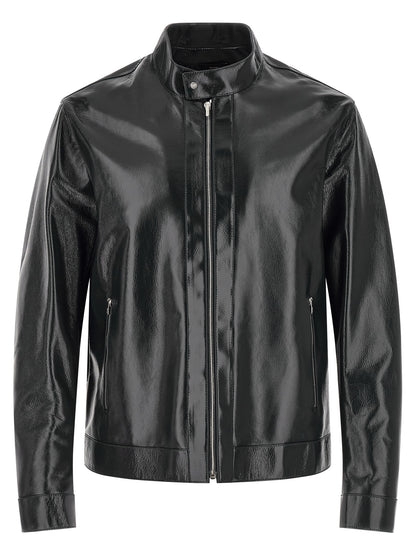Jacket by Fendi for men in lamb leather blue & signature features an utilitarian silhouette with a refined , showcasing sophisticated for an utilitarian aesthetic.