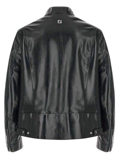 Jacket by Fendi for men in lamb leather blue & signature presents a impeccable silhouette, showcasing distinct and a impeccable for a sophisticated finish.