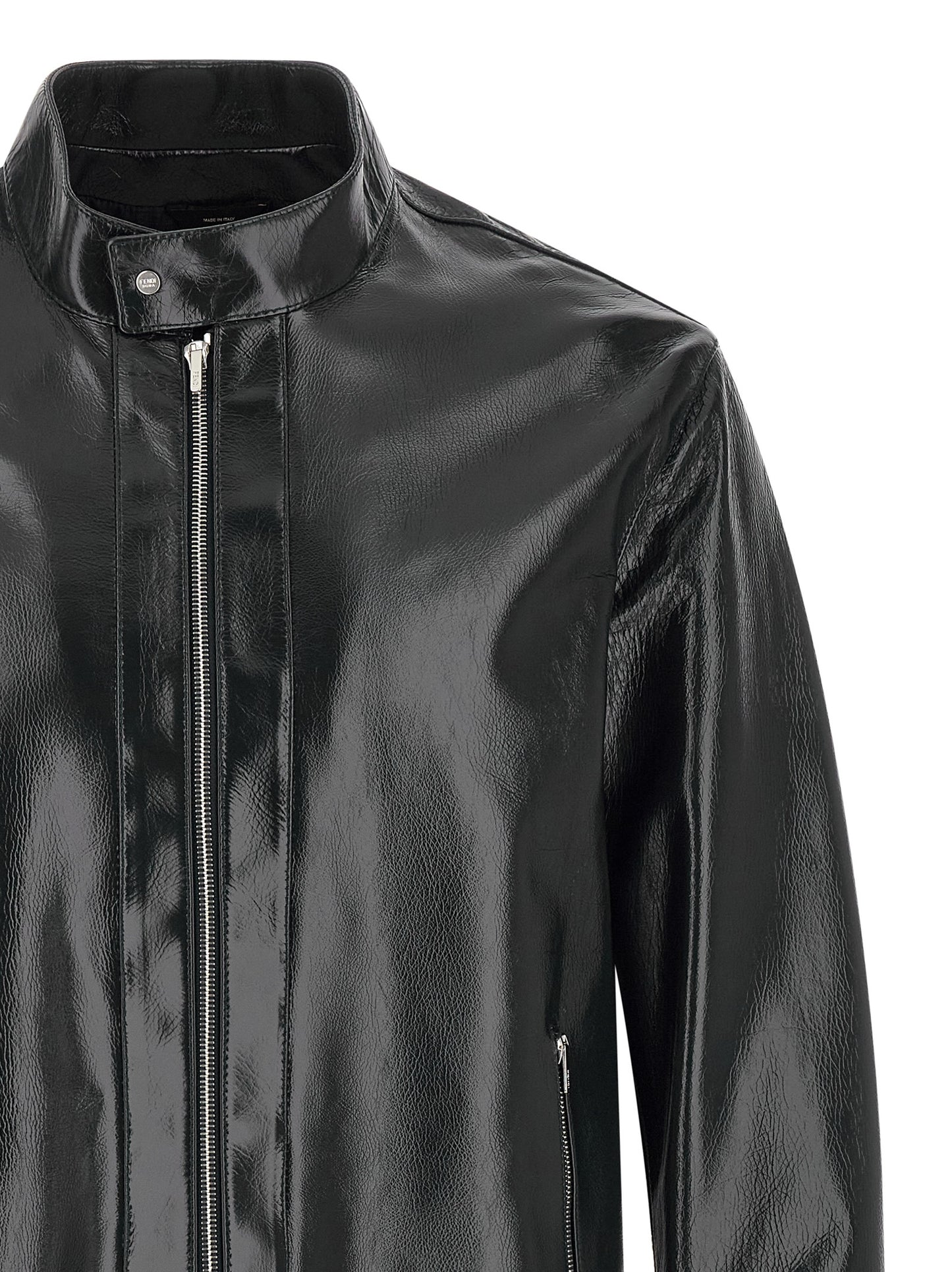 Jacket by Fendi for men in lamb leather blue & signature features a smart silhouette, perfectly accentuated by its unique and functional for a smart finish.