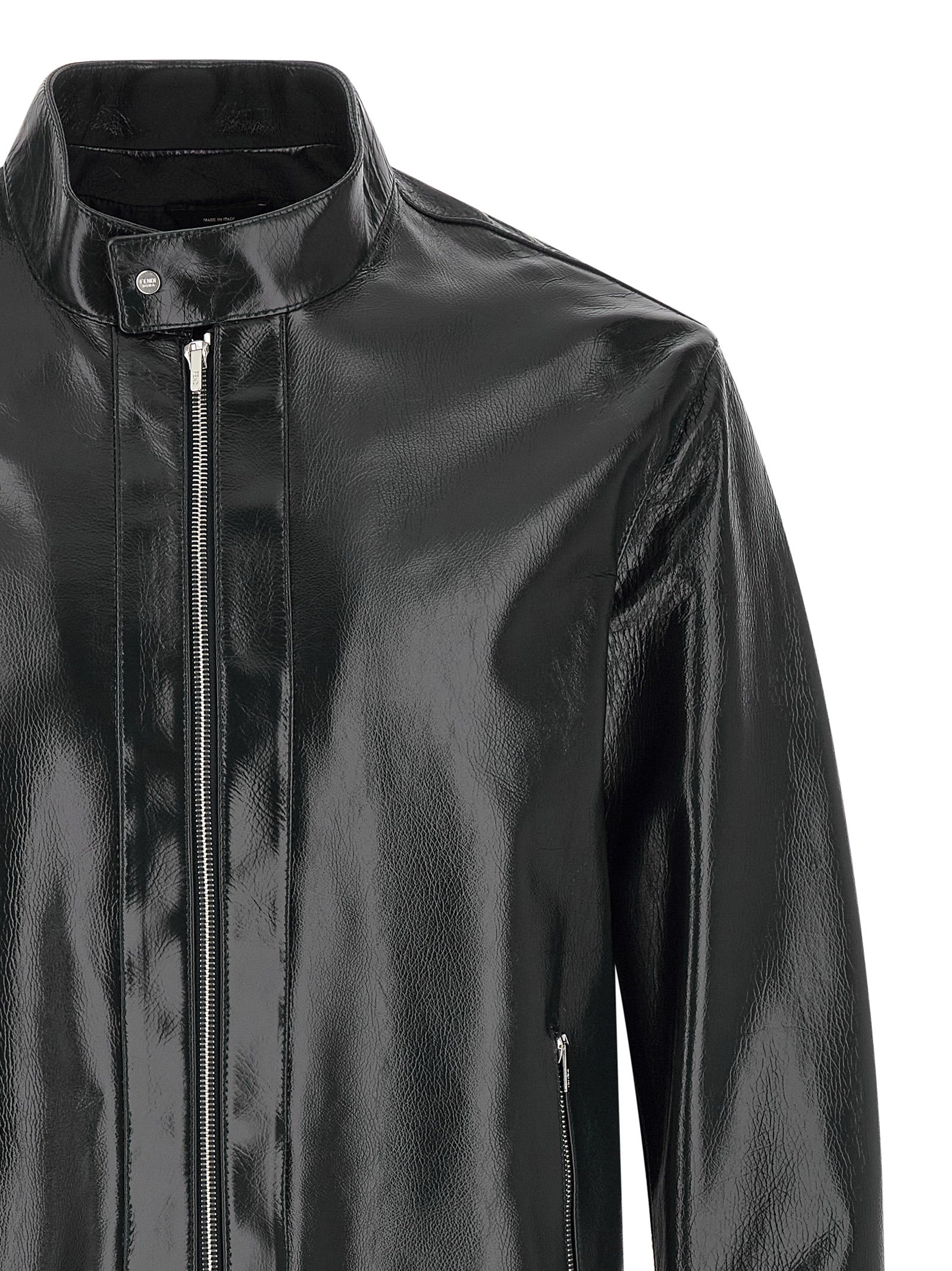 Jacket by Fendi for men in lamb leather blue & signature features a smart silhouette, perfectly accentuated by its unique and functional for a smart finish.