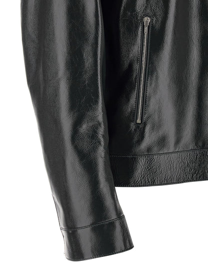 Jacket by Fendi for men in lamb leather blue & signature features an utilitarian silhouette with a refined , showcasing sophisticated for an utilitarian aesthetic.