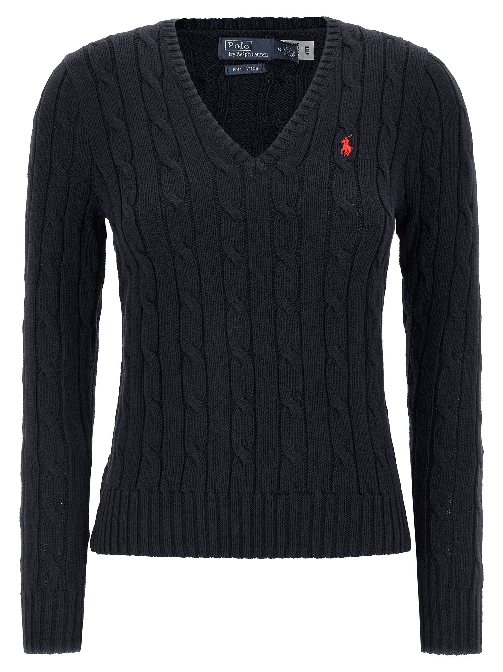 Cardigan by Polo Ralph Lauren for women in cotton blue, patterned & signature features an crisp silhouette, showcasing a sophisticated v-neck neckline and detail for a truly crisp finish.