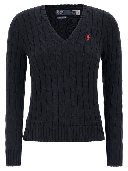 Cardigan by Polo Ralph Lauren for women in cotton blue, patterned & signature features an crisp silhouette, showcasing a sophisticated v-neck neckline and detail for a truly crisp finish.