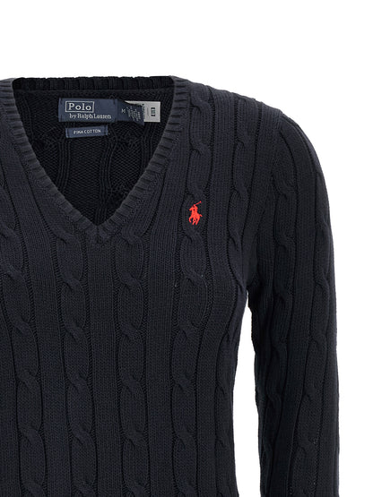 Cardigan by Polo Ralph Lauren for women in cotton blue, patterned & signature features a nuanced silhouette with a refined v-neck neckline and nuanced detailing for a sophisticated look.