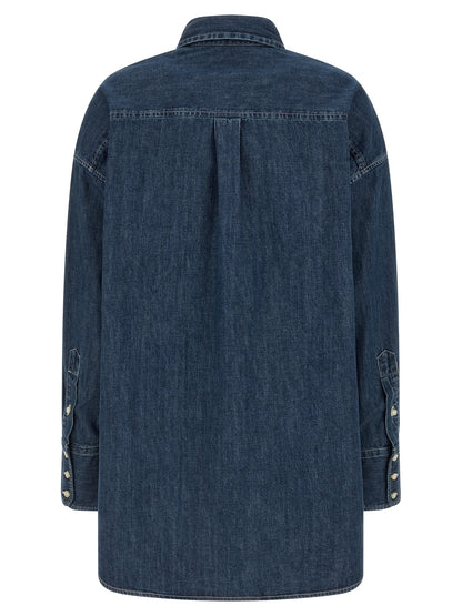 Blouse by Polo Ralph Lauren for women in denim cotton blue features an polished silhouette, showcasing a sophisticated and detail for a truly polished finish.