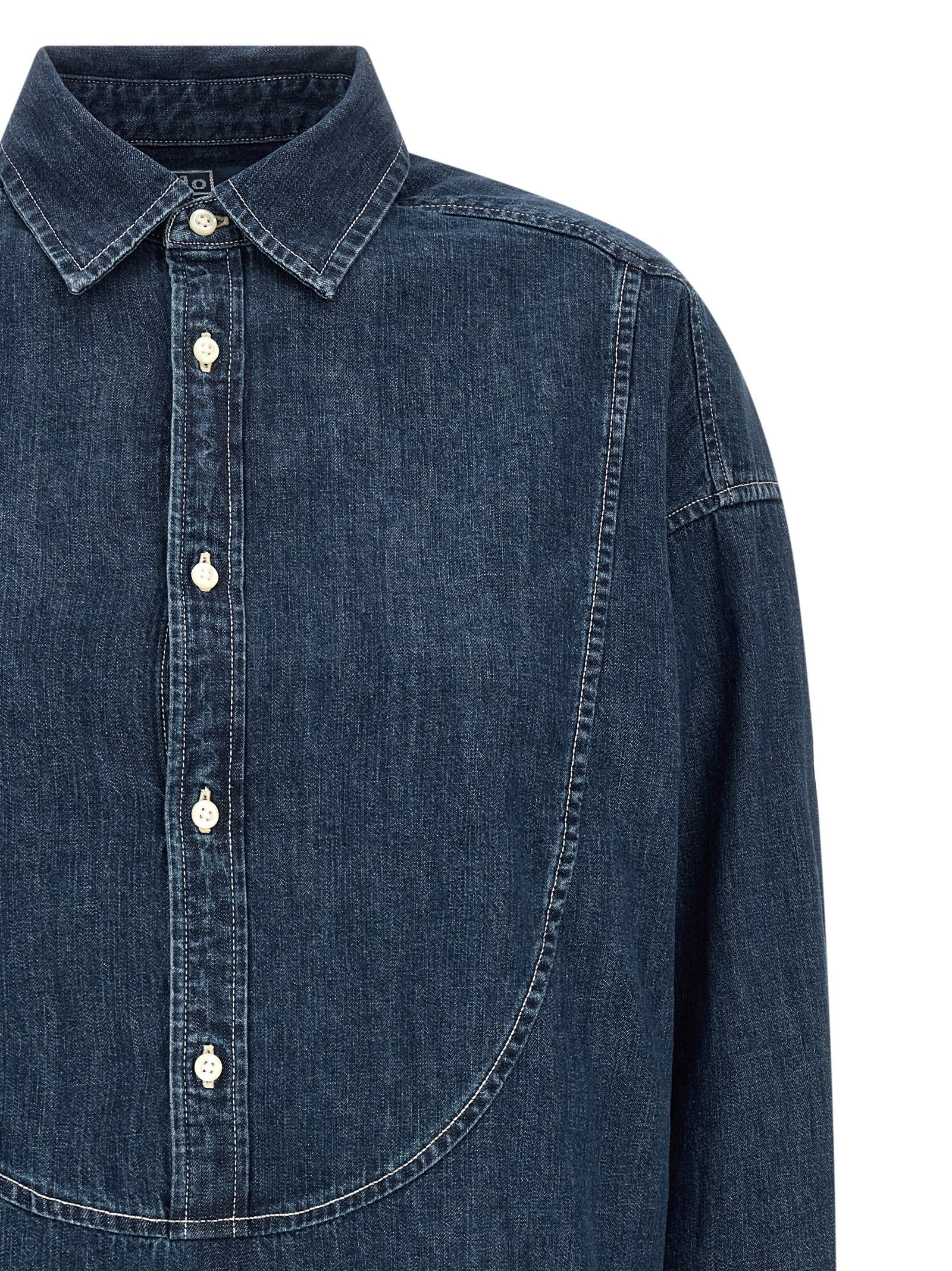 Blouse by Polo Ralph Lauren for women in denim cotton blue presents a discerning silhouette, showcasing a sophisticated and for a truly discerning finish.