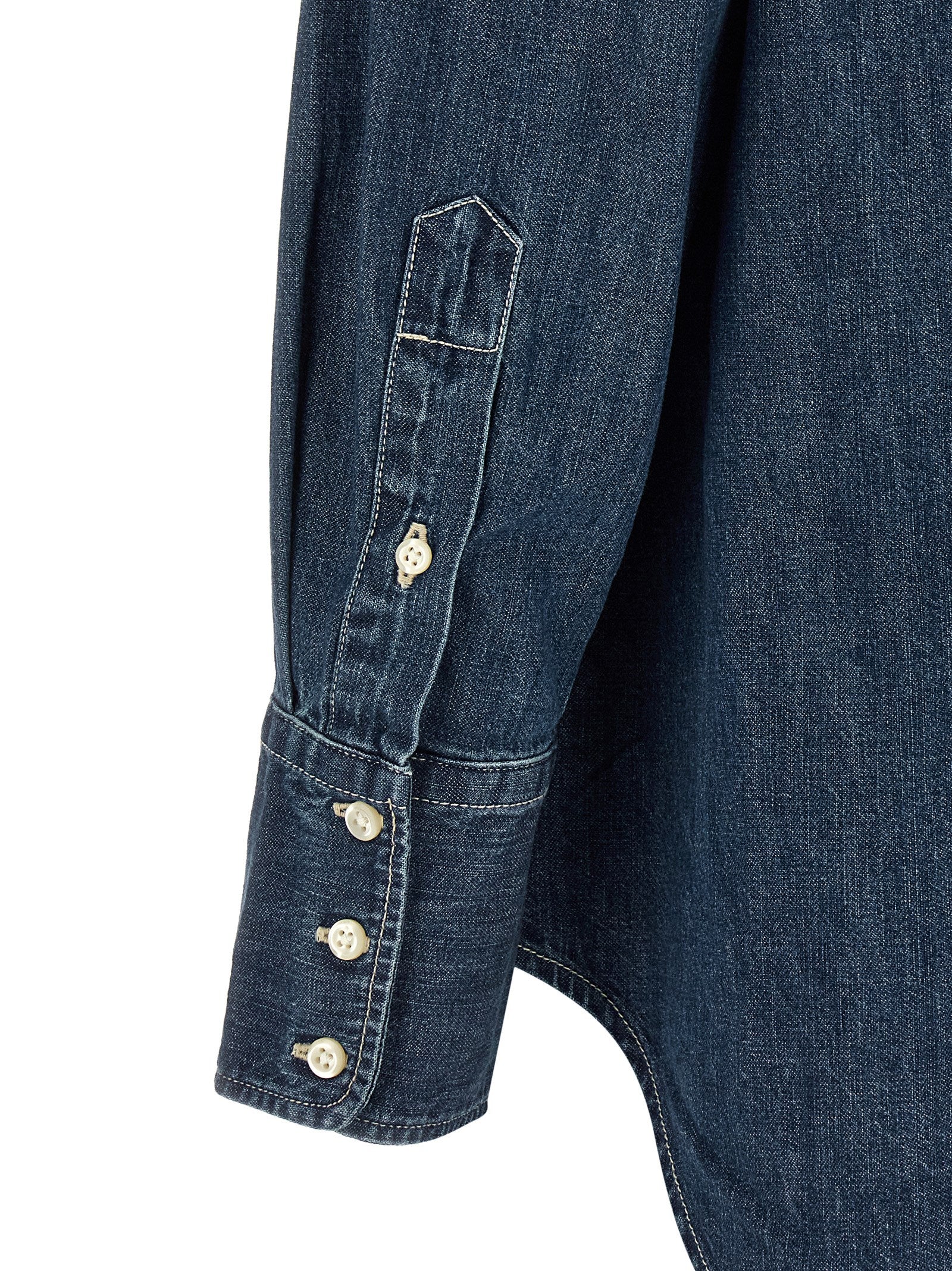 Blouse by Polo Ralph Lauren for women in denim cotton blue, featuring a nuanced and nuanced for a sophisticated finish.