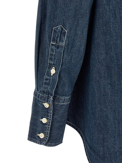 Blouse by Polo Ralph Lauren for women in denim cotton blue, featuring a nuanced and nuanced for a sophisticated finish.