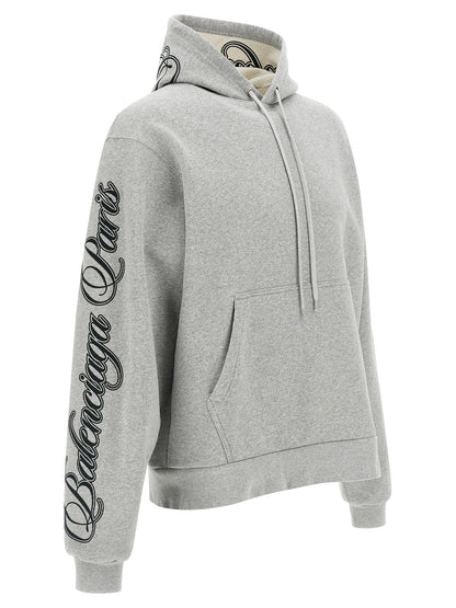 Sweatshirt Hoodie by Balenciaga for women in cotton gray features an luminous silhouette, showcasing a sophisticated hooded neckline and for a truly luminous look.
