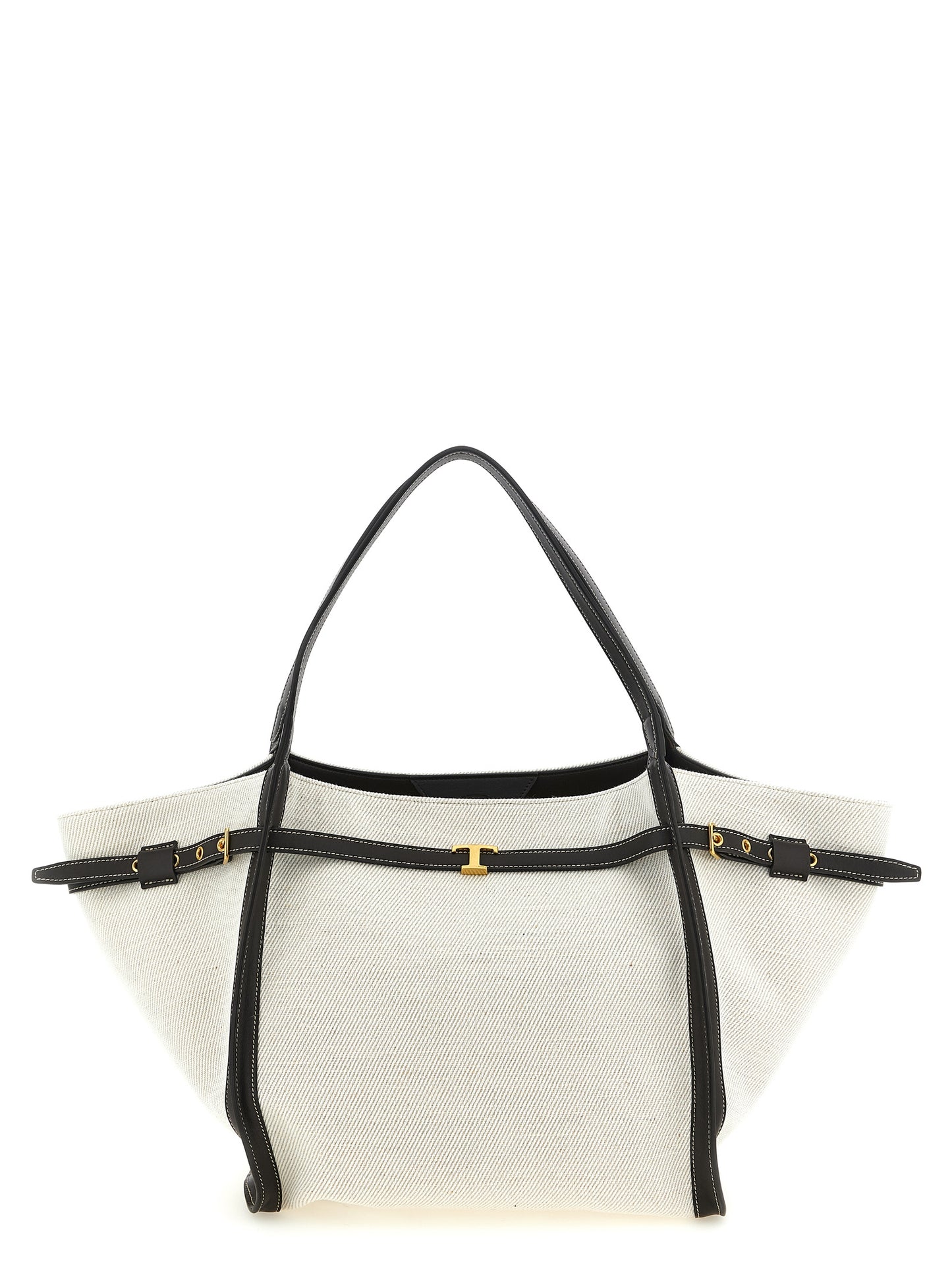 Medium Shopper Tote Bag by Tod's for women in linen canvas & calfskin leather multicolor features an metropolitan chic T Timeless Tim Linen Canvas & Calfskin Leather Medium Shopper Tote Bag design with a secure hook, metropolitan chic , and versatile adjustable-strap & handle for a metropolitan chic look.