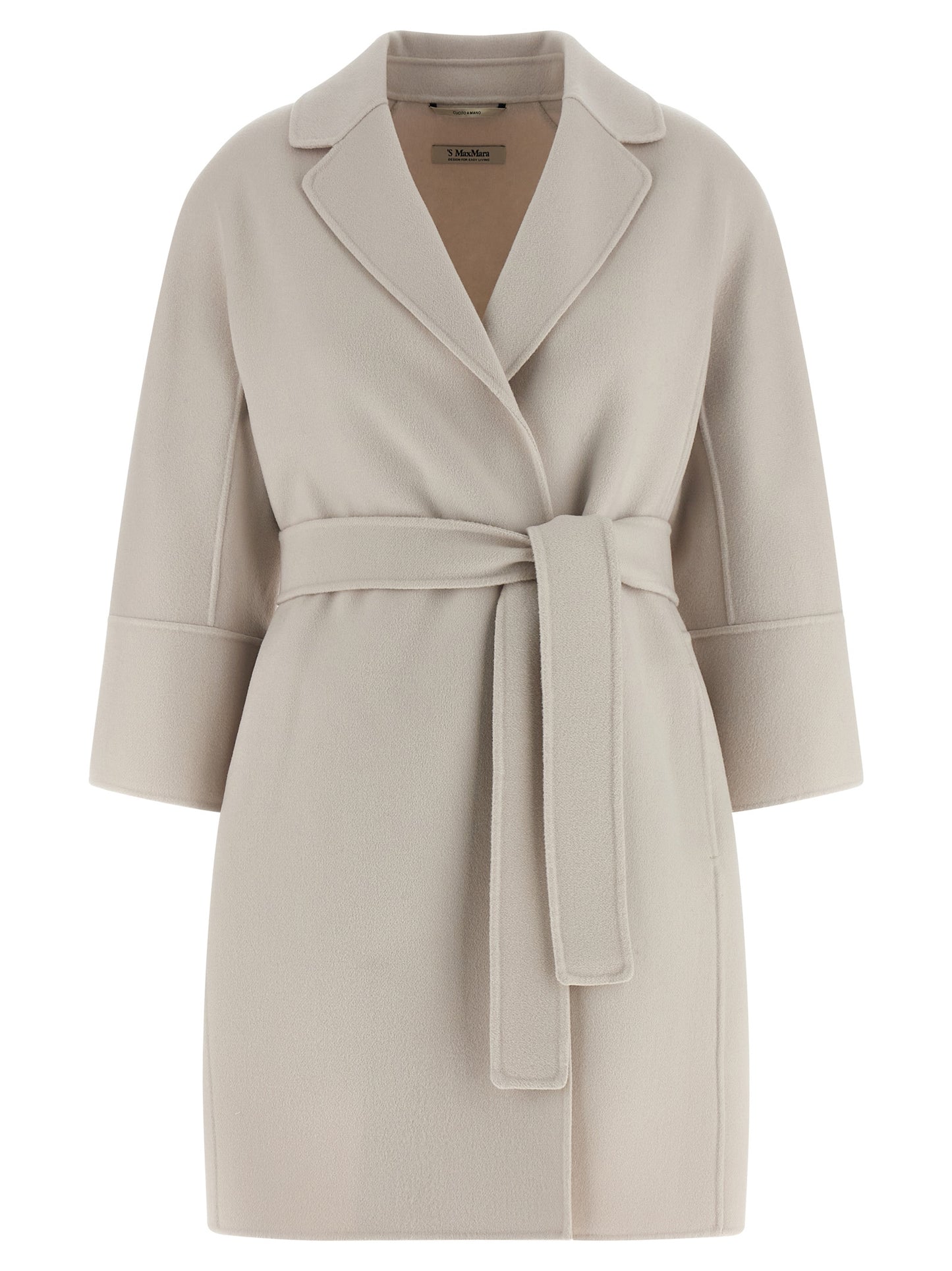 Trench Coat by S Max Mara for women in virgin wool beige presents a distinguished silhouette, artfully detailed with and a distinguished wrap neckline for a sophisticated, distinguished finish.