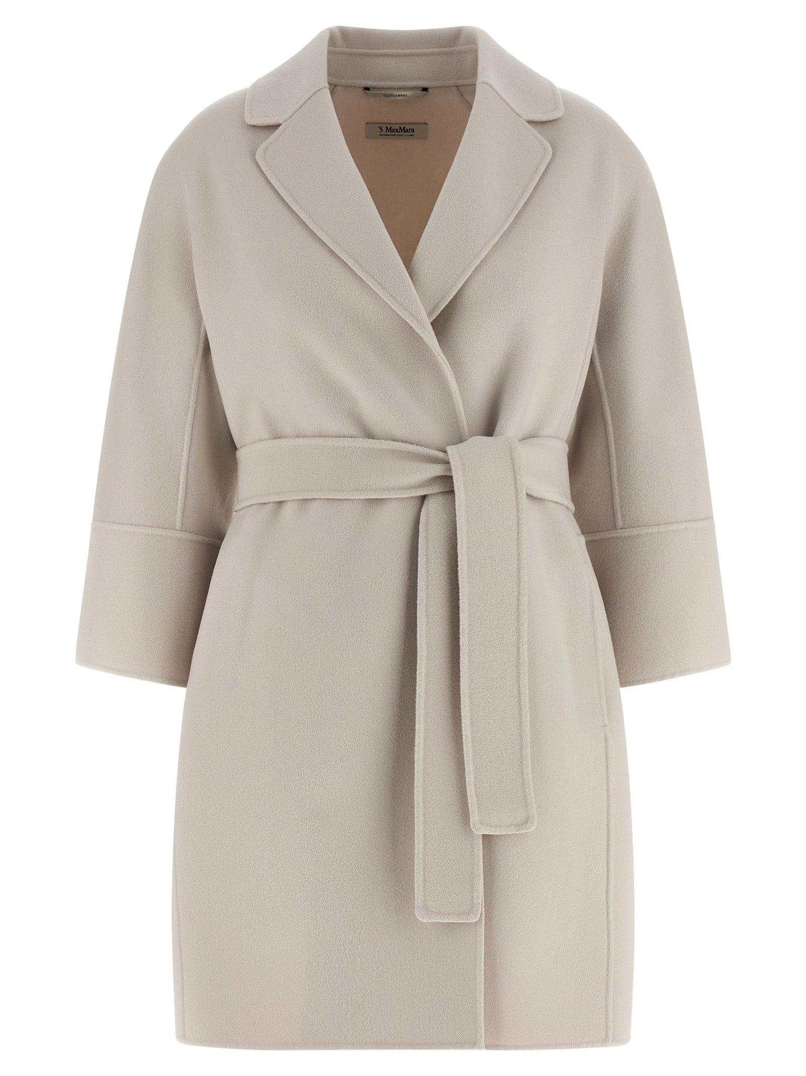 Trench Coat by S Max Mara for women in virgin wool beige presents a distinguished silhouette, artfully detailed with and a distinguished wrap neckline for a sophisticated, distinguished finish.