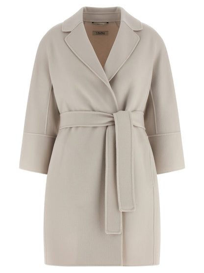 Trench Coat by S Max Mara for women in virgin wool beige presents a distinguished silhouette, artfully detailed with and a distinguished wrap neckline for a sophisticated, distinguished finish.