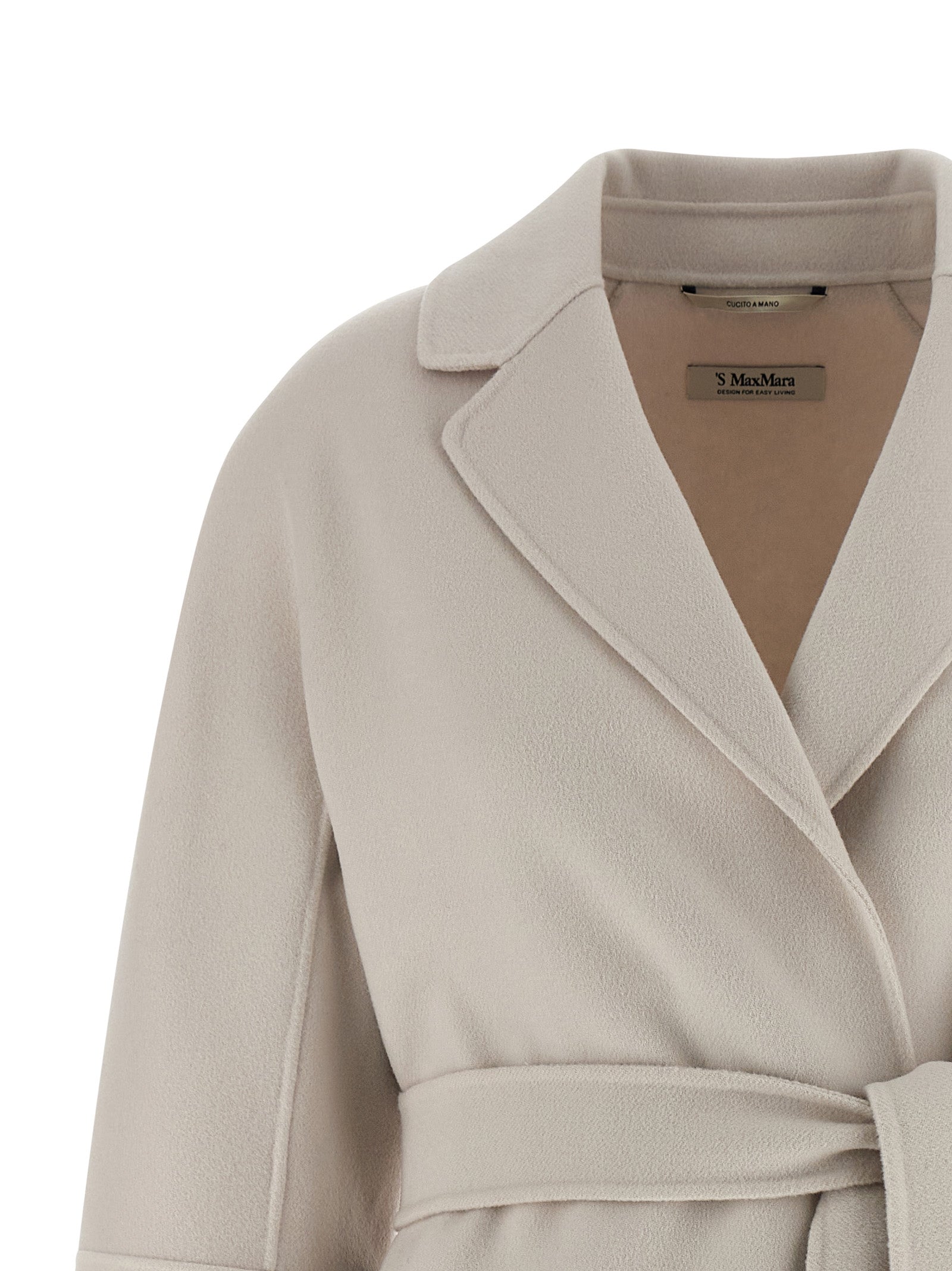 Trench Coat by S Max Mara for women in virgin wool beige presents an sculptural silhouette, artfully detailed with a sculptural wrap neckline and functional for a truly sculptural finish.