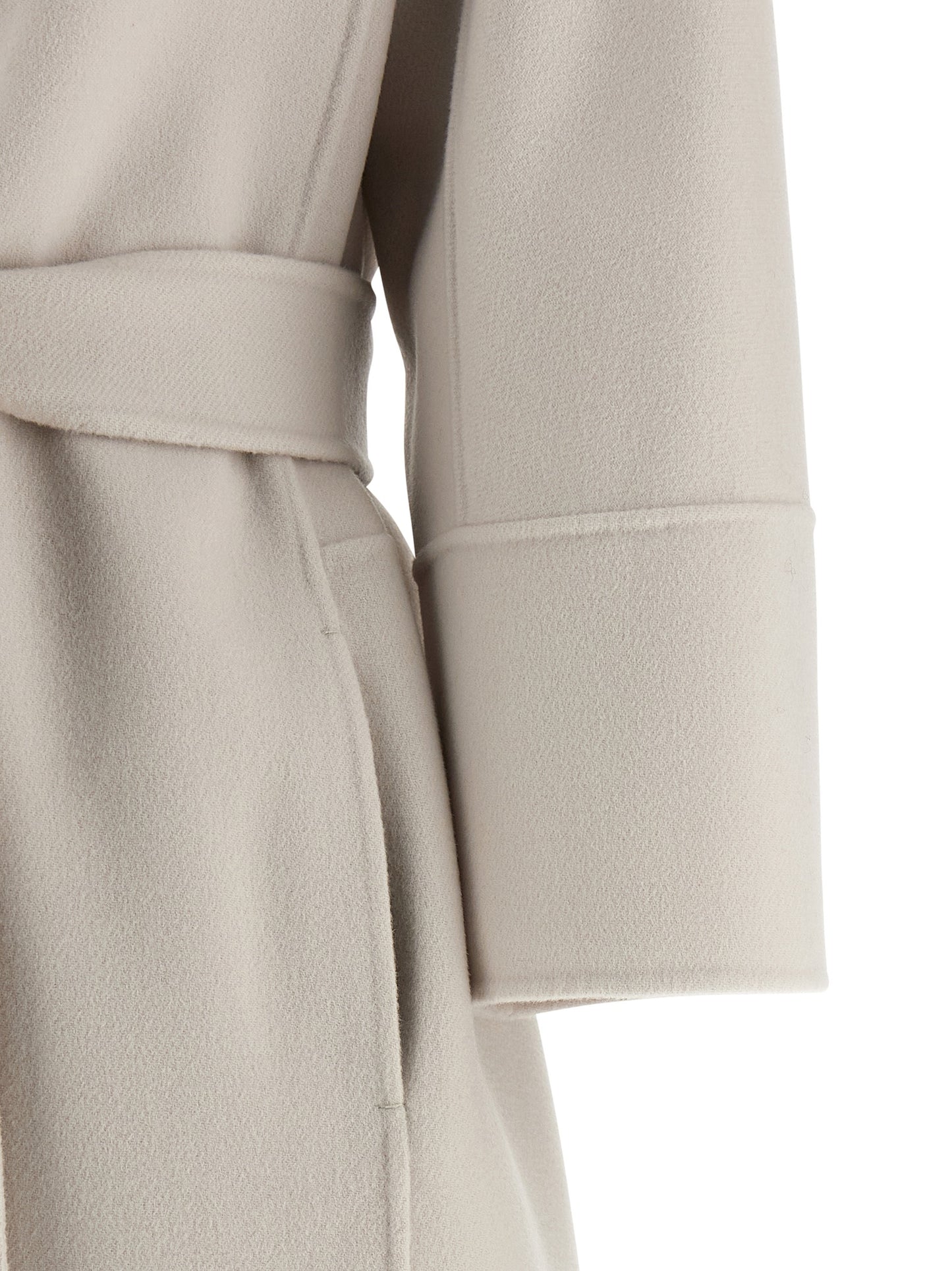 Trench Coat by S Max Mara for women in virgin wool beige features an dramatic silhouette, perfectly showcasing the elegant and sophisticated for a truly dramatic aesthetic.