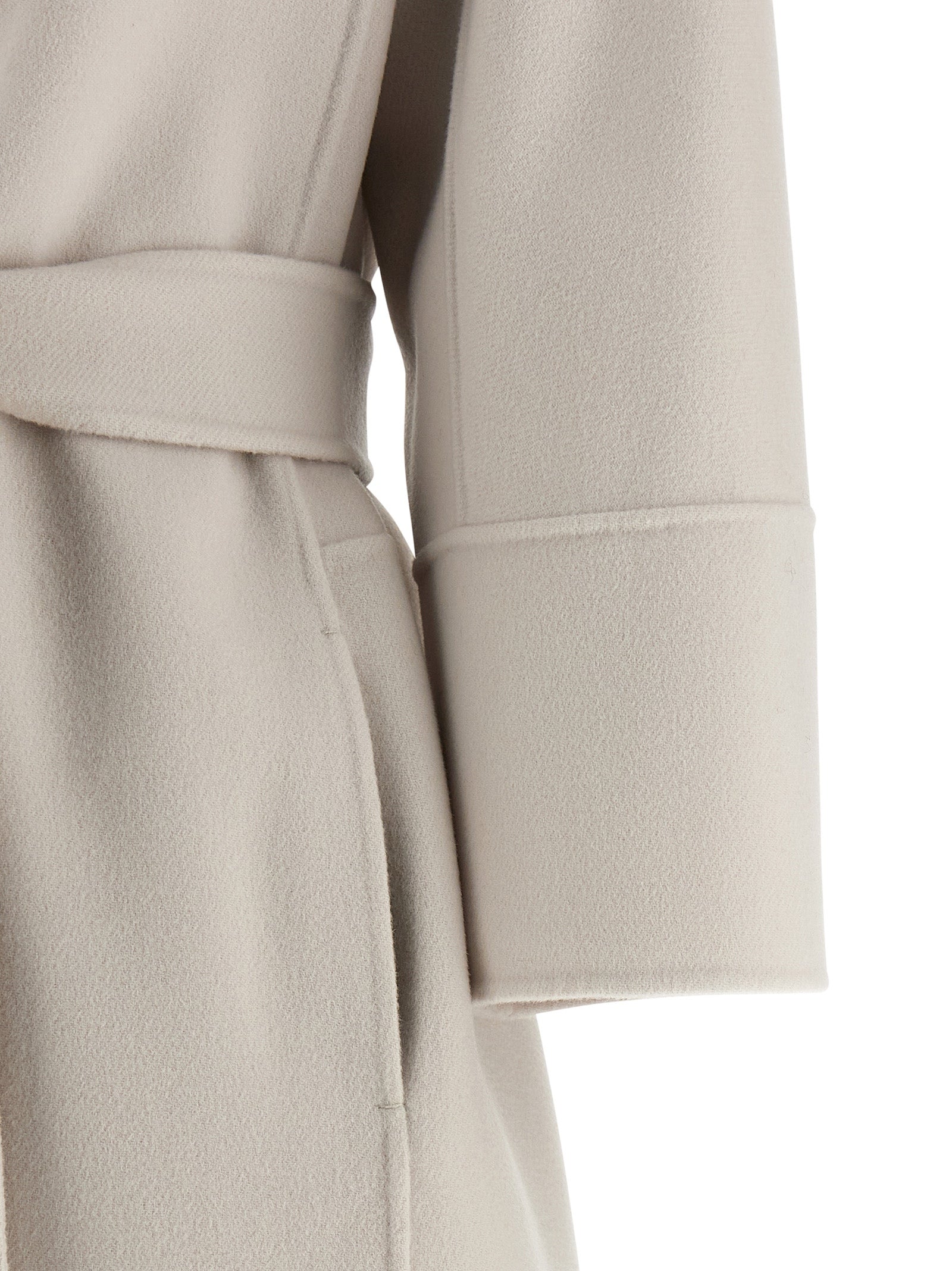 Trench Coat by S Max Mara for women in virgin wool beige features an dramatic silhouette, perfectly showcasing the elegant and sophisticated for a truly dramatic aesthetic.