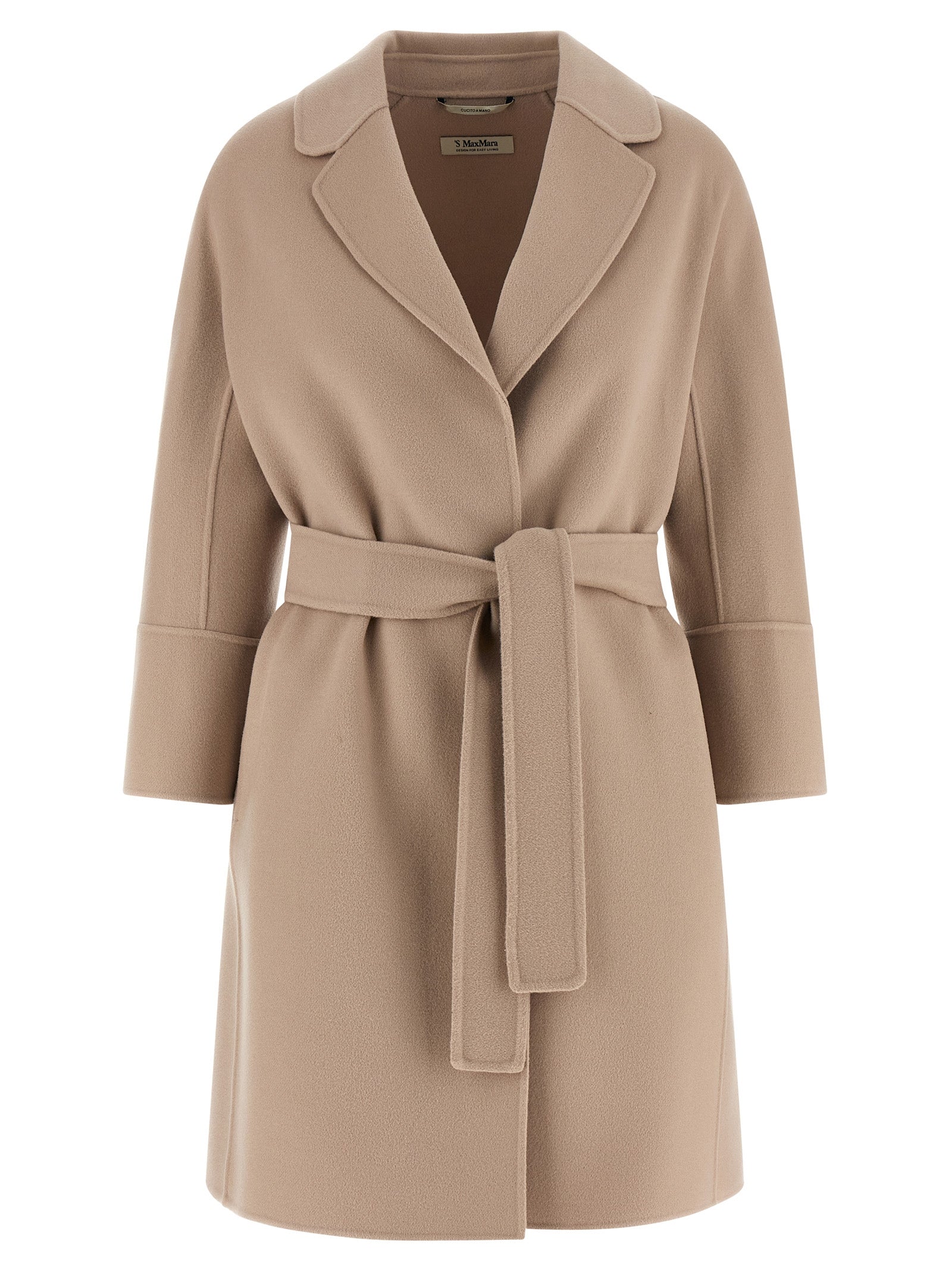 Trench Coat by S Max Mara for women in virgin wool beige presents a distinguished silhouette, artfully detailed with and a distinguished wrap neckline for a sophisticated, distinguished finish.