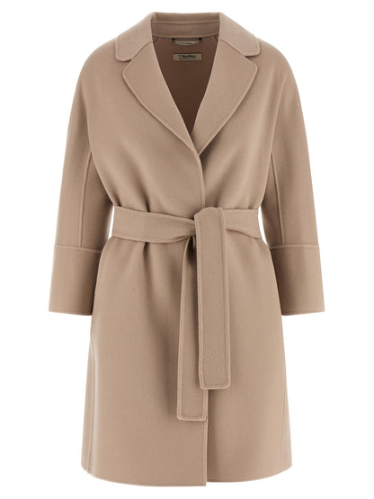 Trench Coat by S Max Mara for women in virgin wool beige presents a distinguished silhouette, artfully detailed with and a distinguished wrap neckline for a sophisticated, distinguished finish.