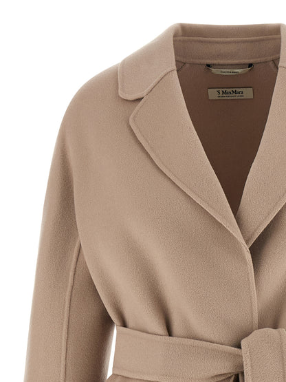 Trench Coat by S Max Mara for women in virgin wool beige presents an sculptural silhouette, artfully detailed with a sculptural wrap neckline and functional for a truly sculptural finish.