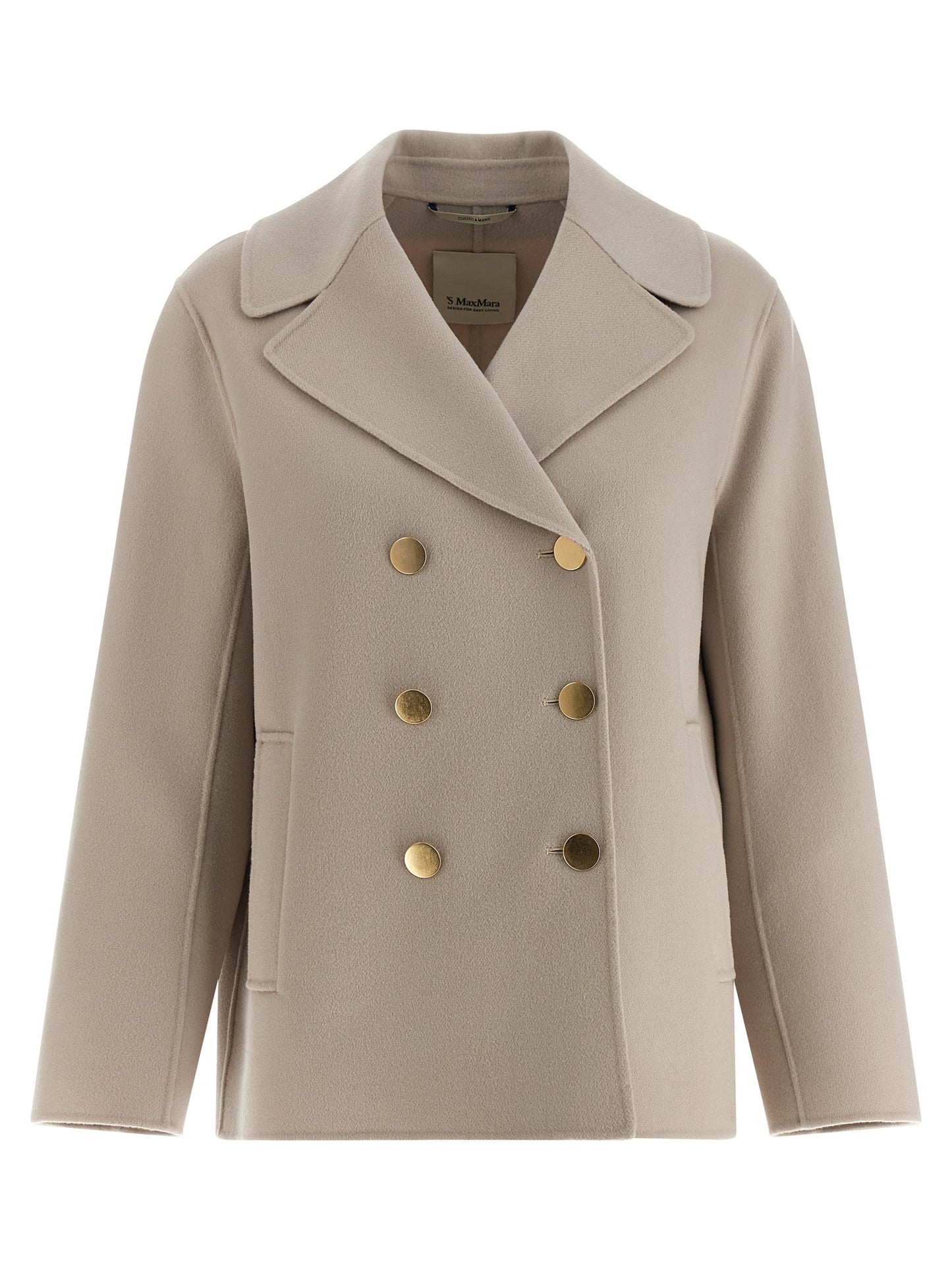 Jacket by S Max Mara for women in virgin wool beige features a smart silhouette, perfectly accentuated by its unique split lapel neckline and functional pockets for a smart finish.