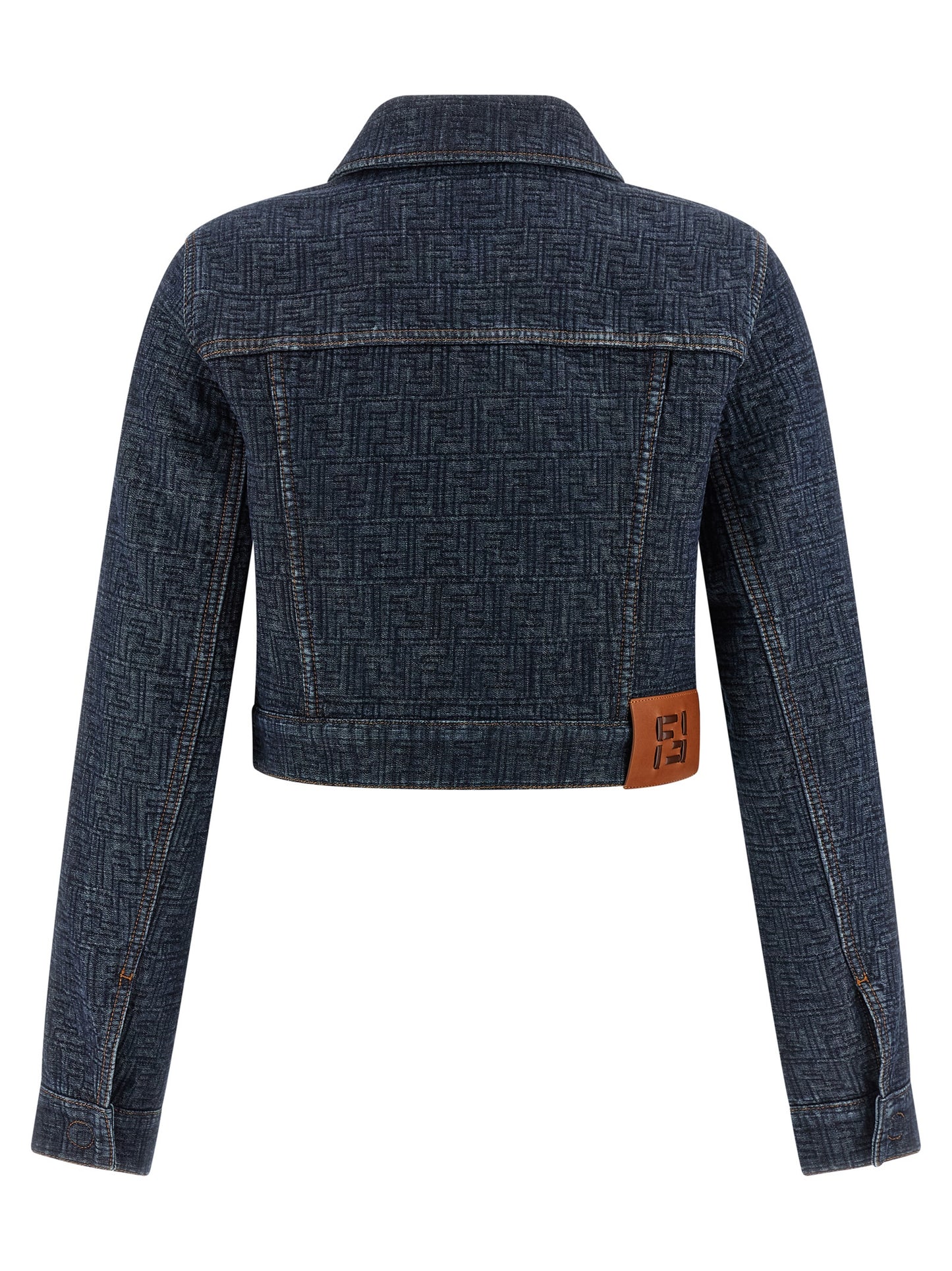 Trucker Jacket by Fendi for women in cotton denim blue & jacquard features an on trend silhouette, showcasing refined pockets & insulated and a sophisticated shirt-collar neckline for a truly on trend finish.