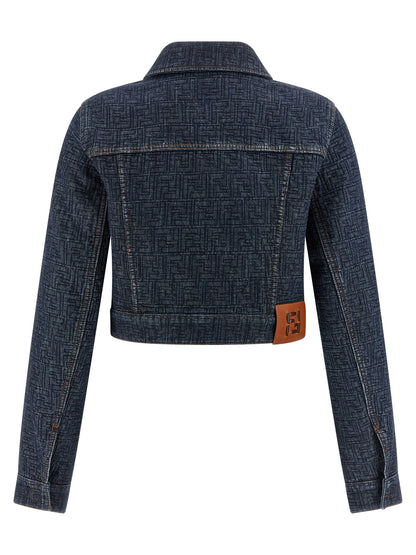 Trucker Jacket by Fendi for women in cotton denim blue & jacquard features an on trend silhouette, showcasing refined pockets & insulated and a sophisticated shirt-collar neckline for a truly on trend finish.