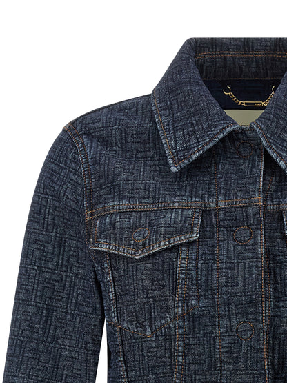 Trucker Jacket by Fendi for women in cotton denim blue & jacquard features an contemporary silhouette, showcasing a sophisticated shirt-collar neckline and contemporary pockets & insulated for a truly refined look.