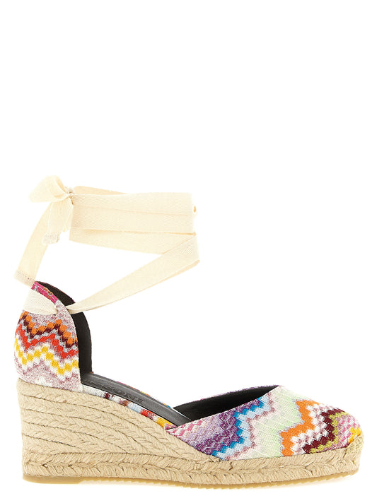 Wedge Sandals by Missoni for women in cowhide leather multicolor & patterned features an architectural design from the Women's Cowhide Leather Wedge Sandals collection, defined by a architectural wedge and for a architectural finish.