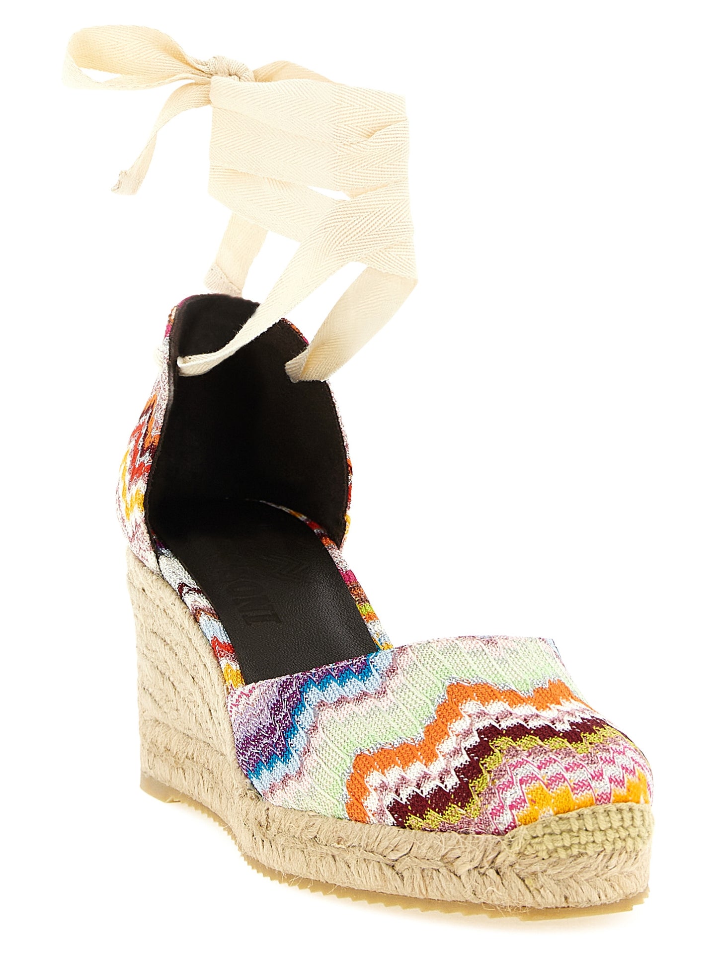 Wedge Sandals by Missoni for women in cowhide leather multicolor & patterned features an effortlessly chic silhouette from the Women's Cowhide Leather Wedge Sandals collection, showcasing a effortlessly chic wedge and elegant .