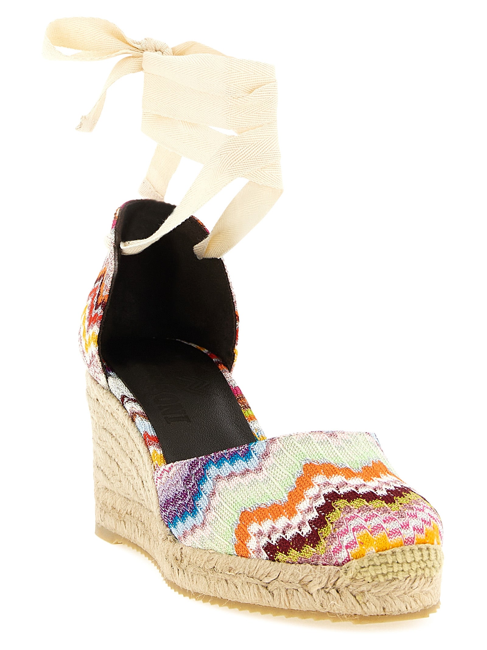 Wedge Sandals by Missoni for women in cowhide leather multicolor & patterned features an effortlessly chic silhouette from the Women's Cowhide Leather Wedge Sandals collection, showcasing a effortlessly chic wedge and elegant .