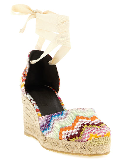 Wedge Sandals by Missoni for women in cowhide leather multicolor & patterned features an effortlessly chic silhouette from the Women's Cowhide Leather Wedge Sandals collection, showcasing a effortlessly chic wedge and elegant .