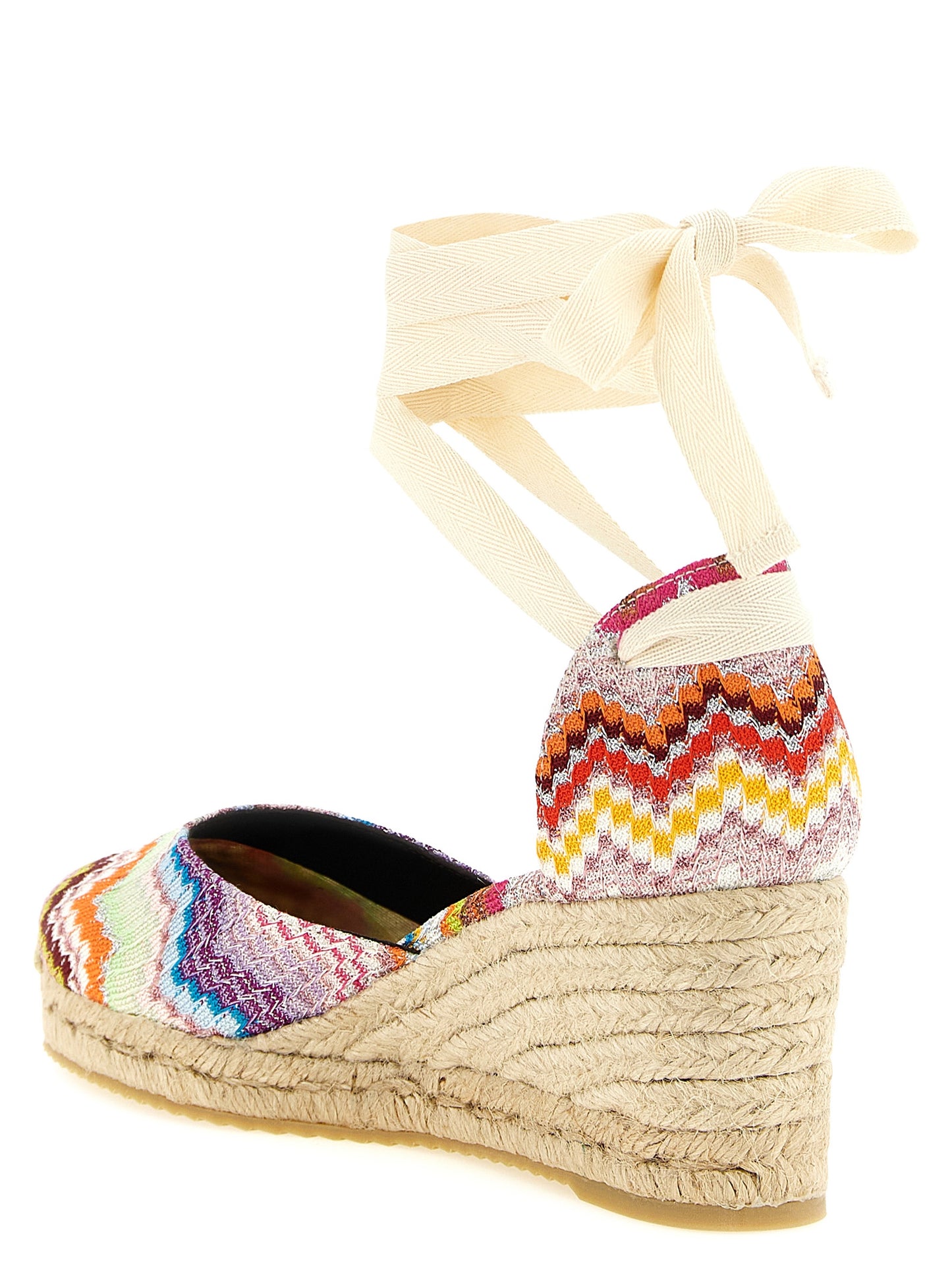 Wedge Sandals by Missoni for women in cowhide leather and multicolor & patterned presents a captivating silhouette, showcasing the signature style of the Women's Cowhide Leather Wedge Sandals with a captivating wedge and captivating .