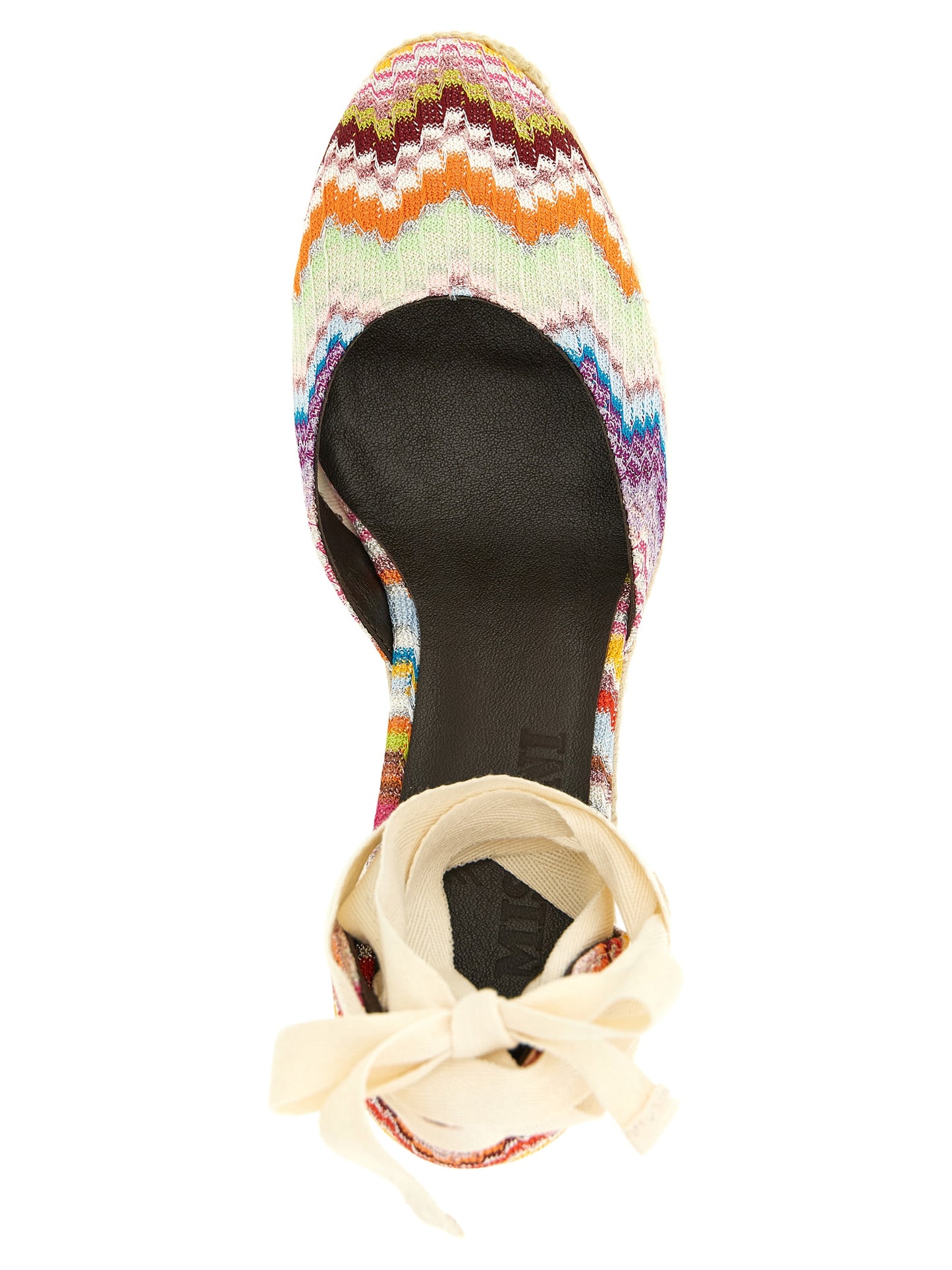 Wedge Sandals by Missoni for women in cowhide leather multicolor & patterned presents a sculptural silhouette, showcasing the Women's Cowhide Leather Wedge Sandals design with a sculptural wedge and for a premium look.