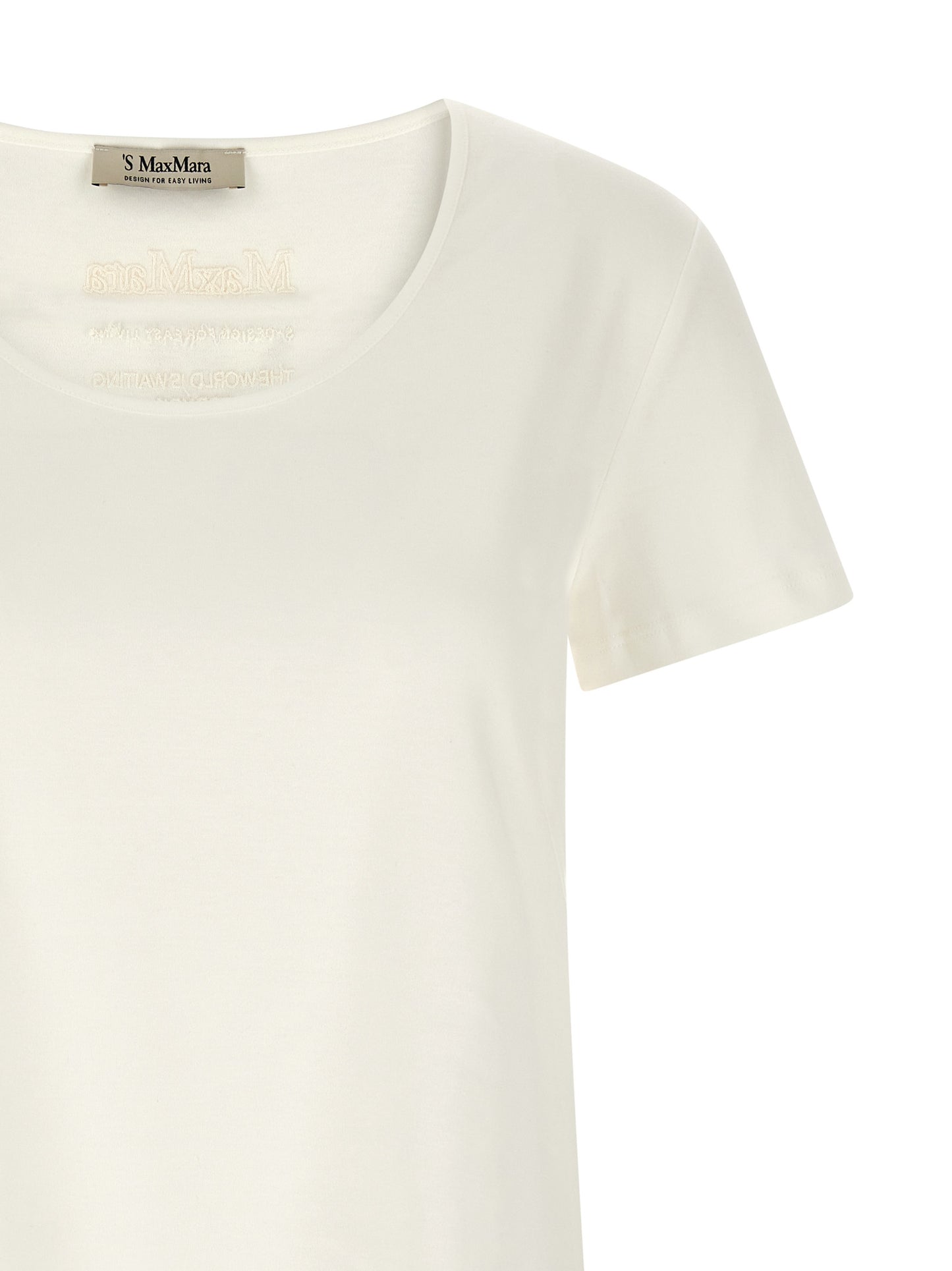 T-Shirt by S Max Mara for women in cotton white showcases a dramatic silhouette, elegantly detailed with a dramatic and for a truly dramatic finish.