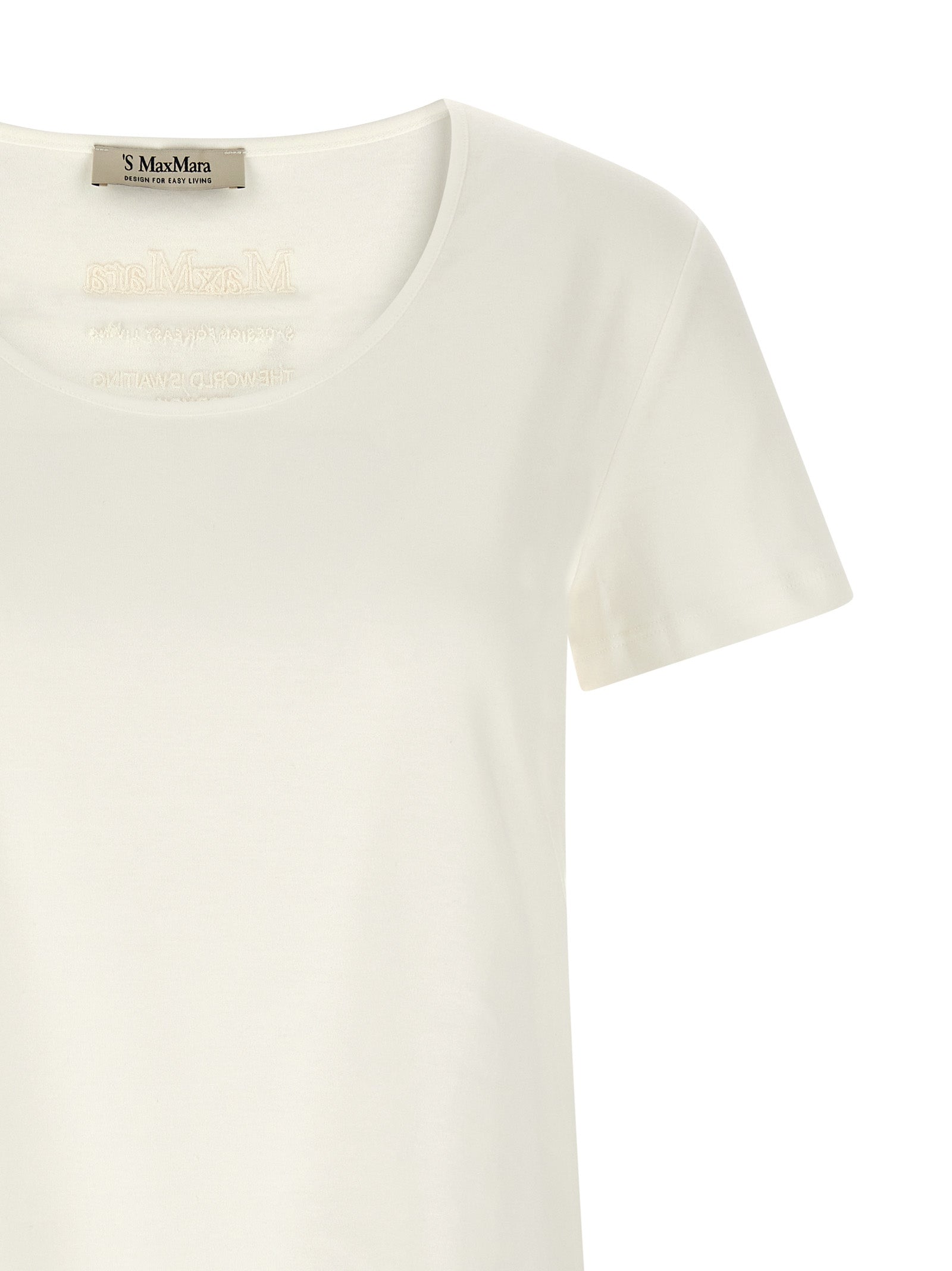 T-Shirt by S Max Mara for women in cotton white showcases a dramatic silhouette, elegantly detailed with a dramatic and for a truly dramatic finish.