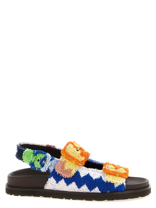 Flat Sandals by Missoni for women in plush cotton terrycloth & goatskin leather multicolor & patterned features an effortlessly chic silhouette from the Mia Women's Plush Cotton Terrycloth & Goatskin Leather Flat Sandals collection, showcasing a effortlessly chic flat and elegant .