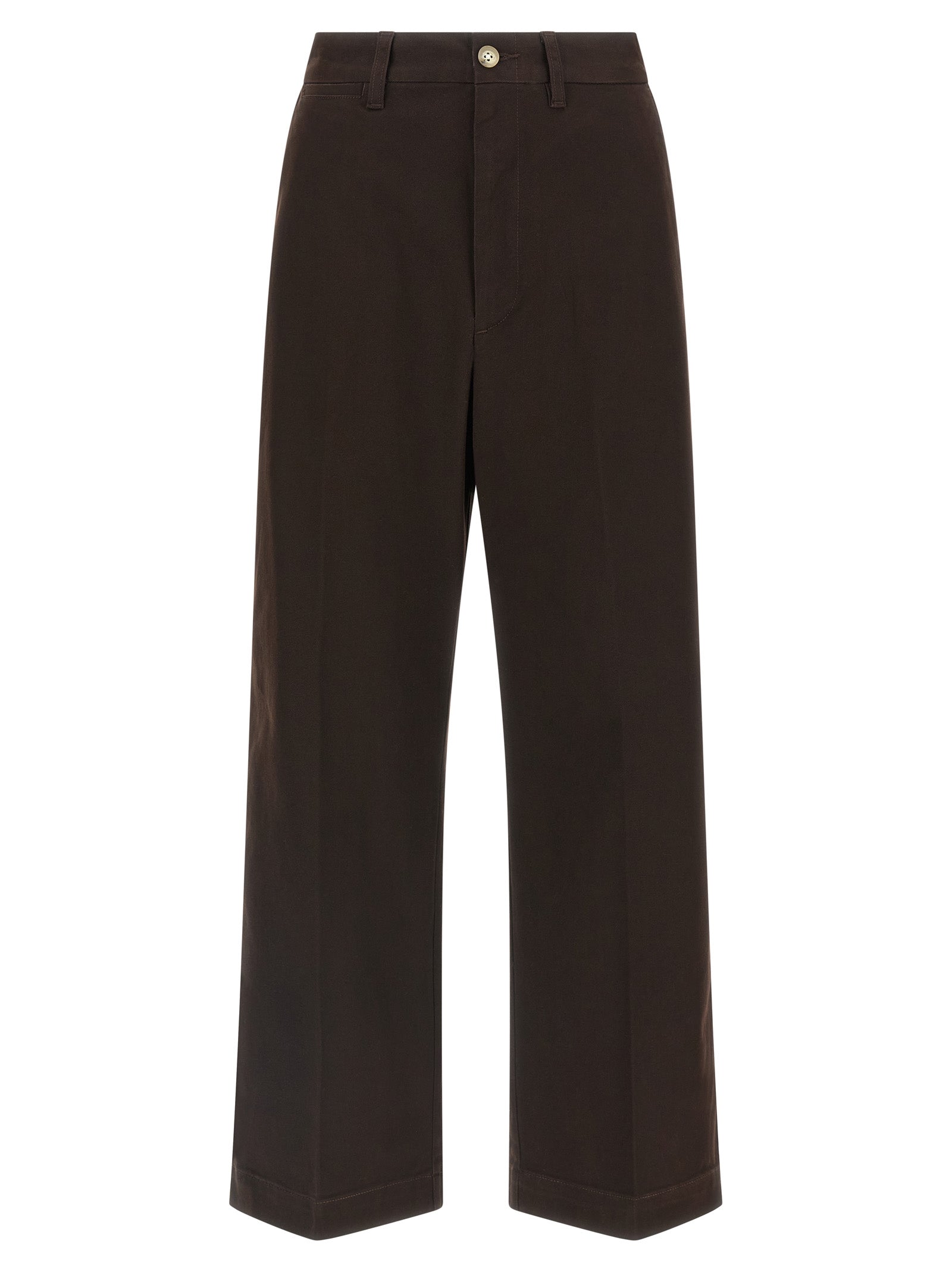 Chinos Pants by Polo Ralph Lauren for women in stretch cotton twill brown features a modern silhouette, showcasing a modern flared & wide with a long and for a refined finish.