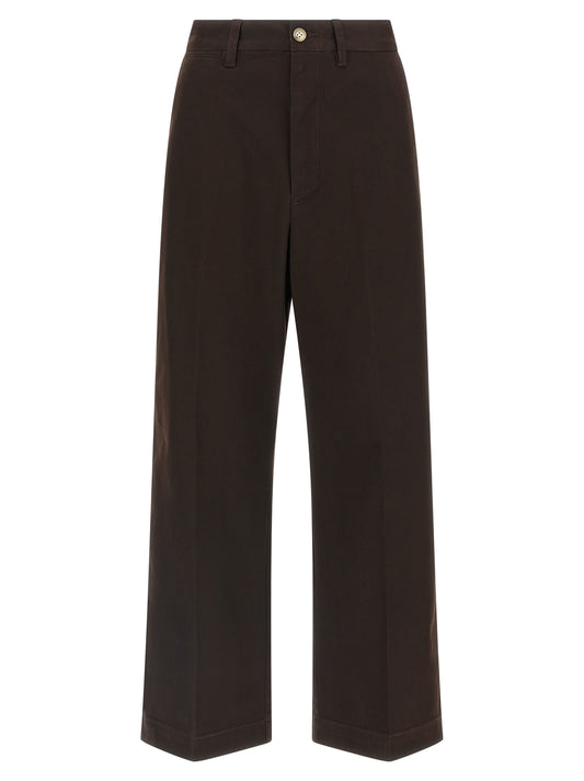 Chinos Pants by Polo Ralph Lauren for women in stretch cotton twill brown features a modern silhouette, showcasing a modern flared & wide with a long and for a refined finish.