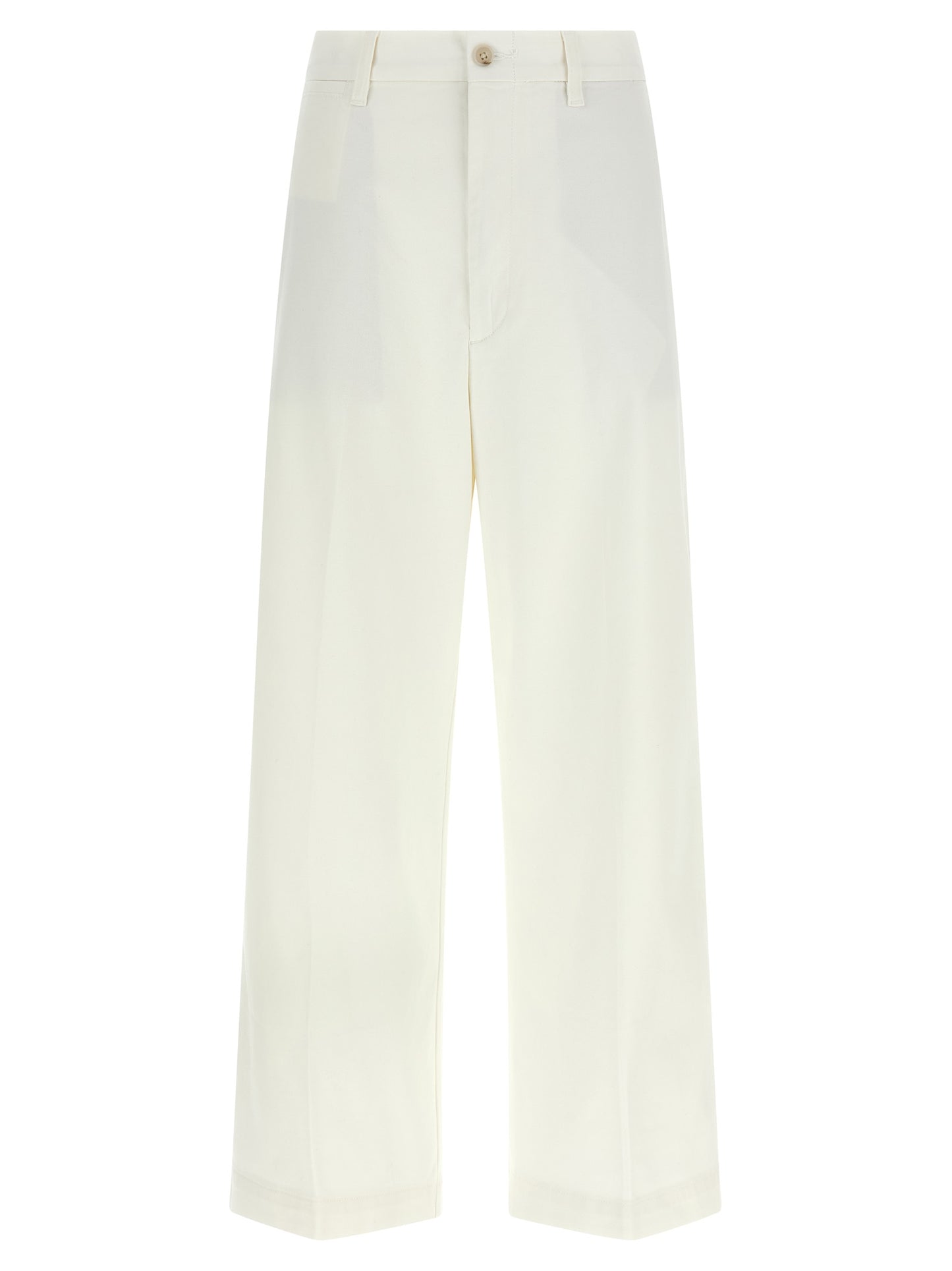 Chinos Pants by Polo Ralph Lauren for women in stretch cotton twill white features an contemporary silhouette, showcasing a sophisticated flared, wide & cropped and cropped with a refined for a truly contemporary aesthetic.