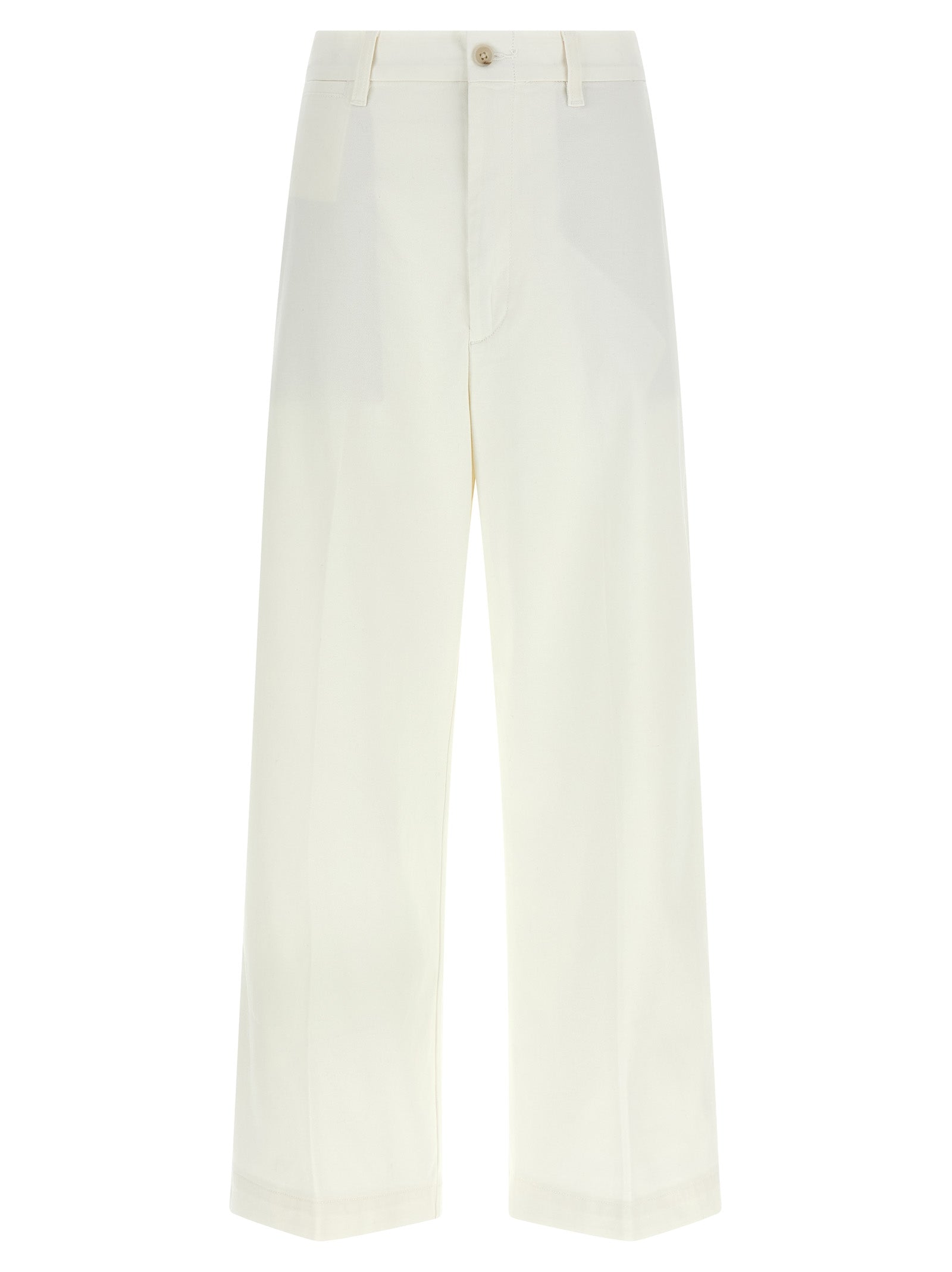 Chinos Pants by Polo Ralph Lauren for women in stretch cotton twill white features an contemporary silhouette, showcasing a sophisticated flared, wide & cropped and cropped with a refined for a truly contemporary aesthetic.