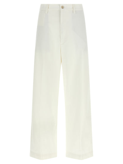 Chinos Pants by Polo Ralph Lauren for women in stretch cotton twill white features an contemporary silhouette, showcasing a sophisticated flared, wide & cropped and cropped with a refined for a truly contemporary aesthetic.