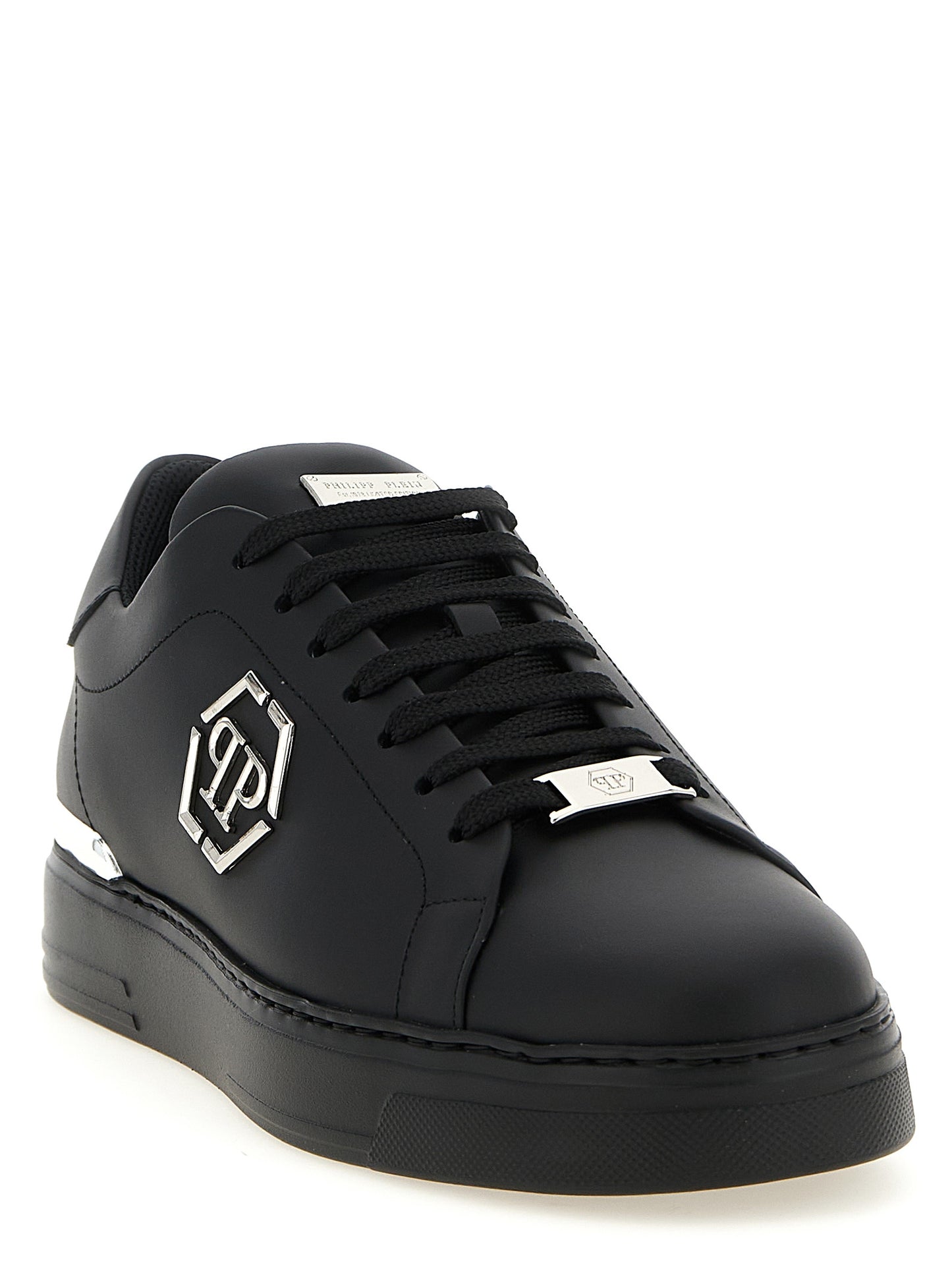 Sneakers by Philipp Plein for men in calfskin leather black & print features an fashionable silhouette, showcasing the premium Men's Low Top Calfskin Leather Sneakers in a fashionable low-top style that offers a fashionable finish for refined style.