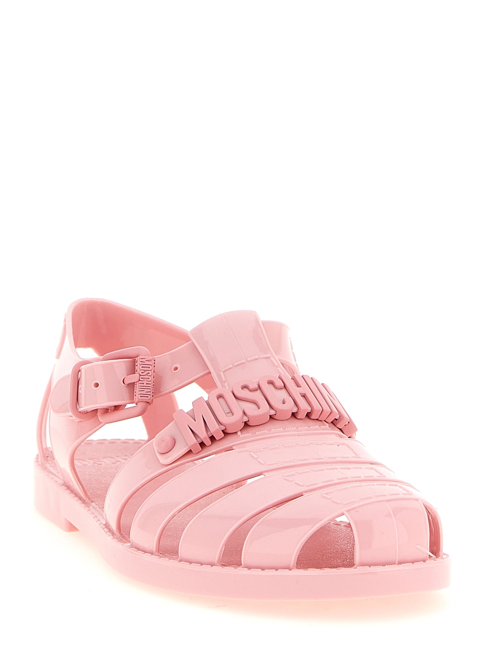 Flat Sandals by Moschino for women in pvc multicolor & pink features an effortlessly chic silhouette from the Women's PVC Flat Sandals collection, showcasing a effortlessly chic flat and elegant .