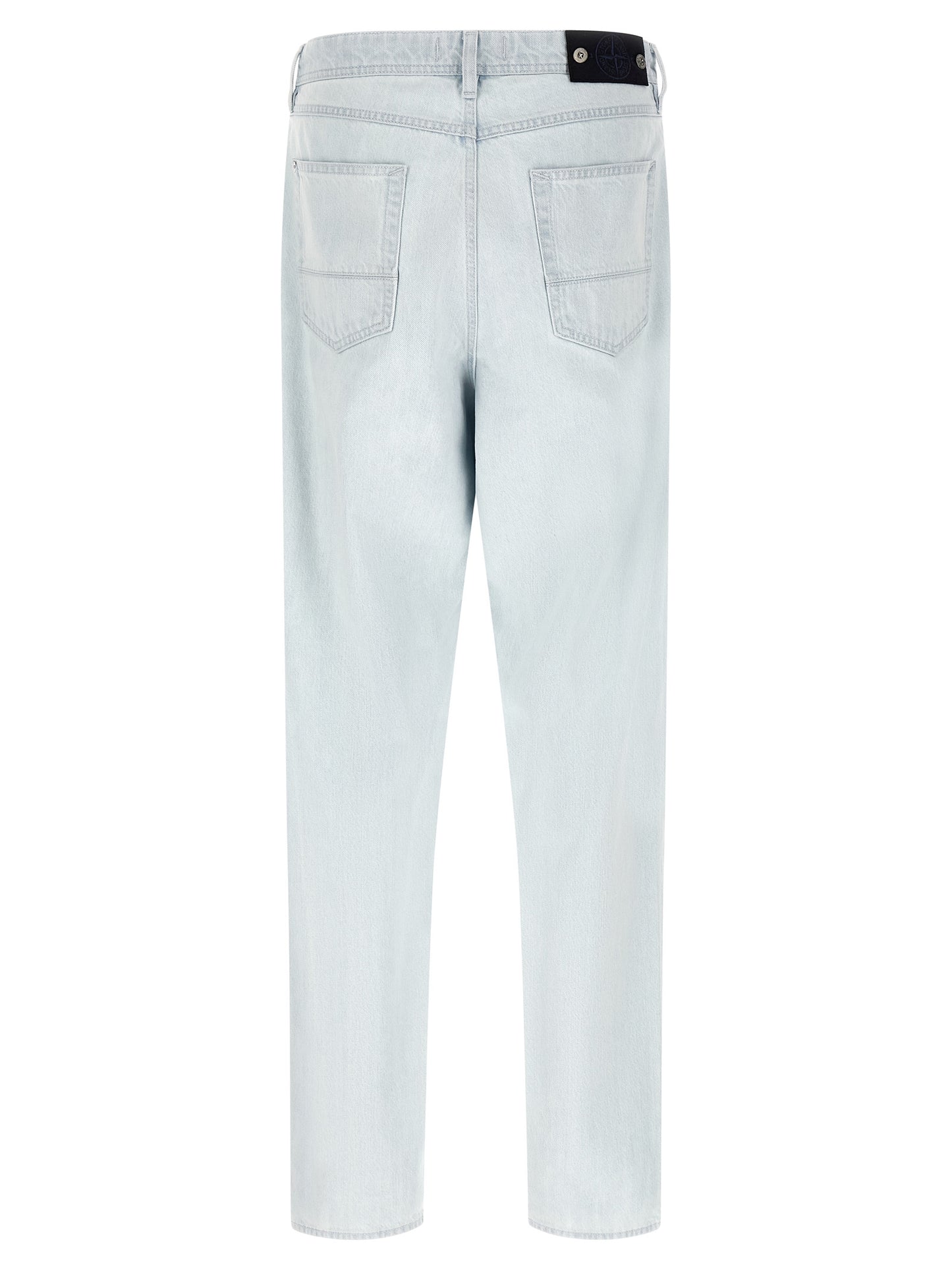 Jeans by Stone Island for men in denim cotton indigo & light-blue features an refined tailoring silhouette, showcasing a premium straight-leg, relaxed-fit & wide with a and long cut for a refined tailoring look.