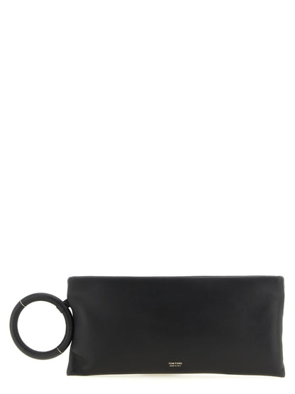 Evening Clutch Handbag by Tom Ford for women in lamb leather black & gold features a sculptural silhouette with a secure zipper, organized , and versatile for a sculptural finish.