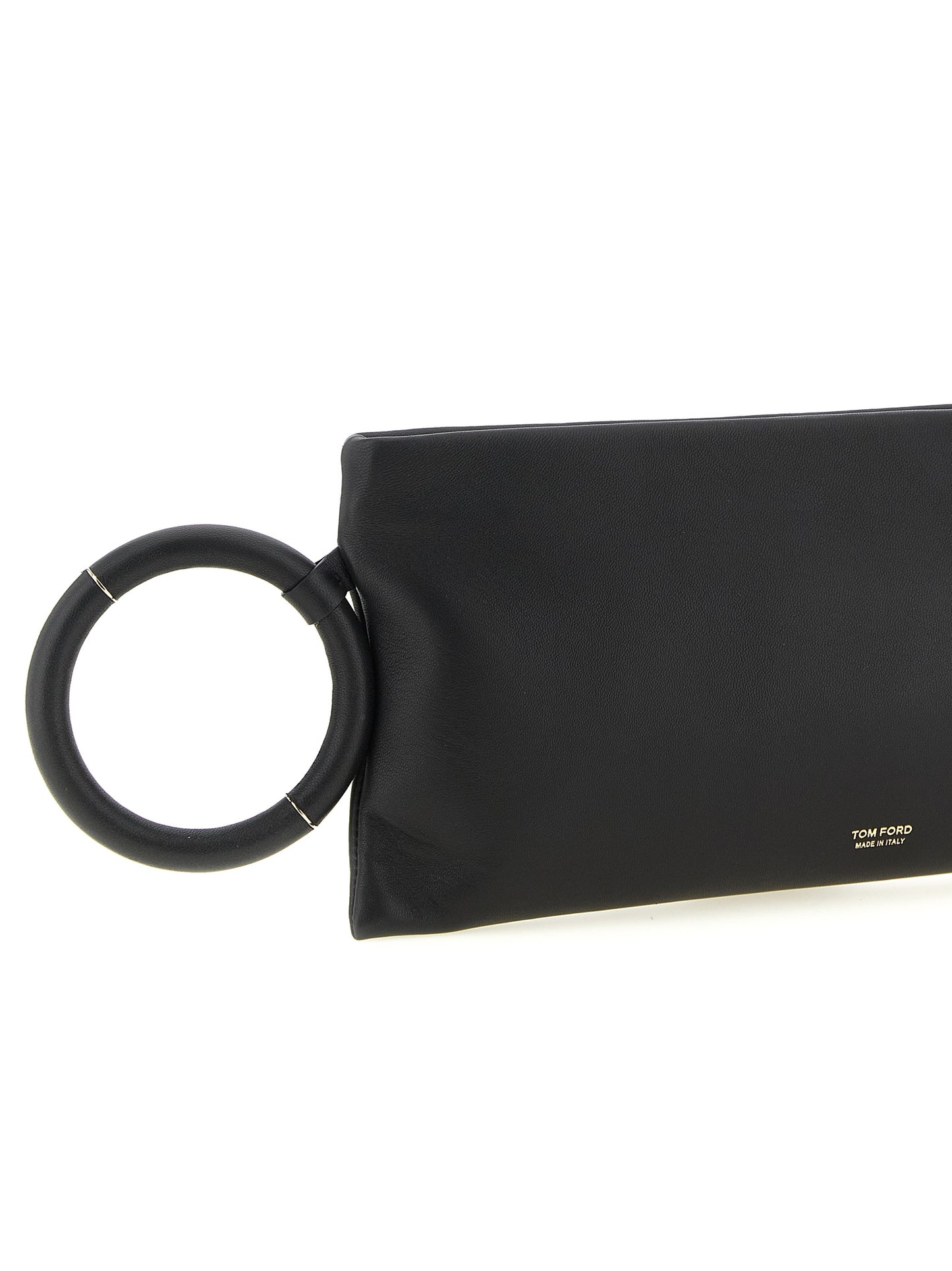 Evening Clutch Handbag by Tom Ford for women in lamb leather black & gold showcases a sculptural silhouette, featuring a secure zipper, ample , and versatile for a sculptural aesthetic.