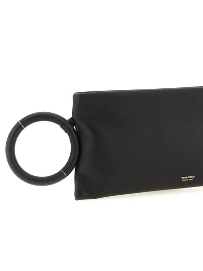 Evening Clutch Handbag by Tom Ford for women in lamb leather black & gold showcases a sculptural silhouette, featuring a secure zipper, ample , and versatile for a sculptural aesthetic.
