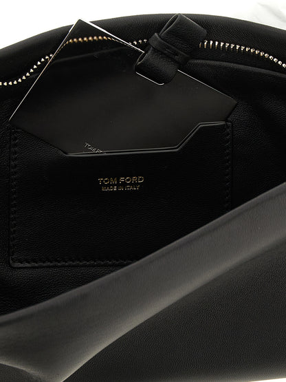 Evening Clutch Handbag by Tom Ford for women in lamb leather black & gold features a sculptural silhouette with a secure zipper, ample , and versatile for a sculptural finish.