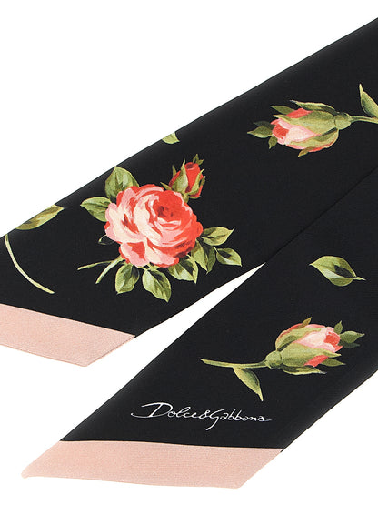 Scarf by Dolce & Gabbana for women in silk twill black, rose & print showcases a on trend silhouette, artfully capturing the on trend essence of the Silk Twill Scarf design with a sophisticated finish.